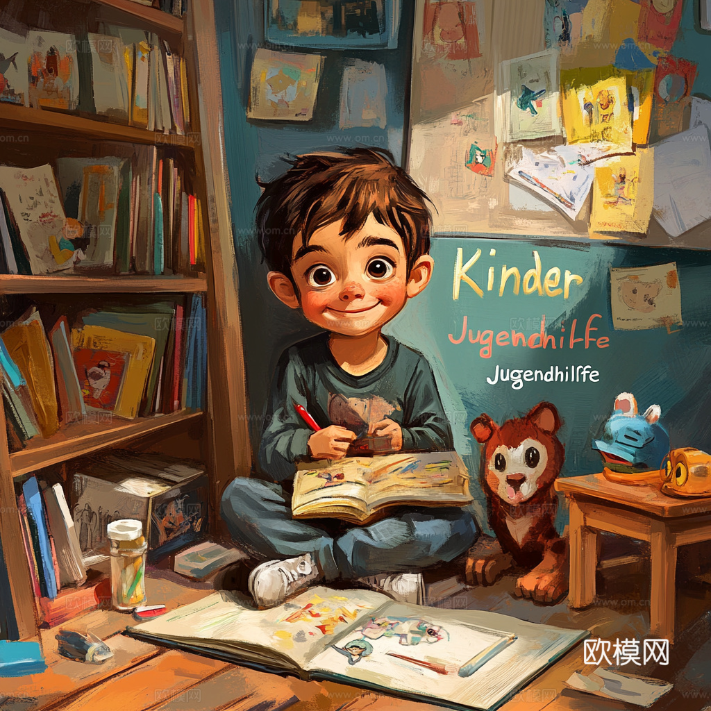 童趣卡通儿童房人物挂画下载（渲染图7）