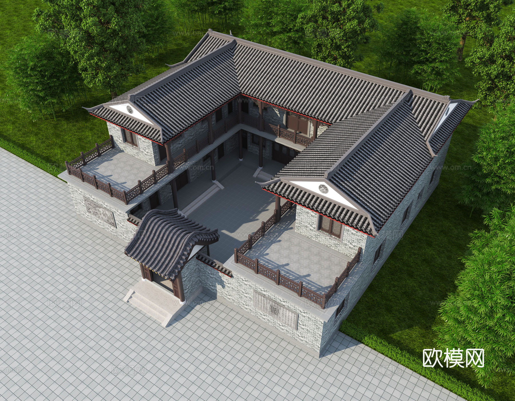 四合院 三合院3d模型