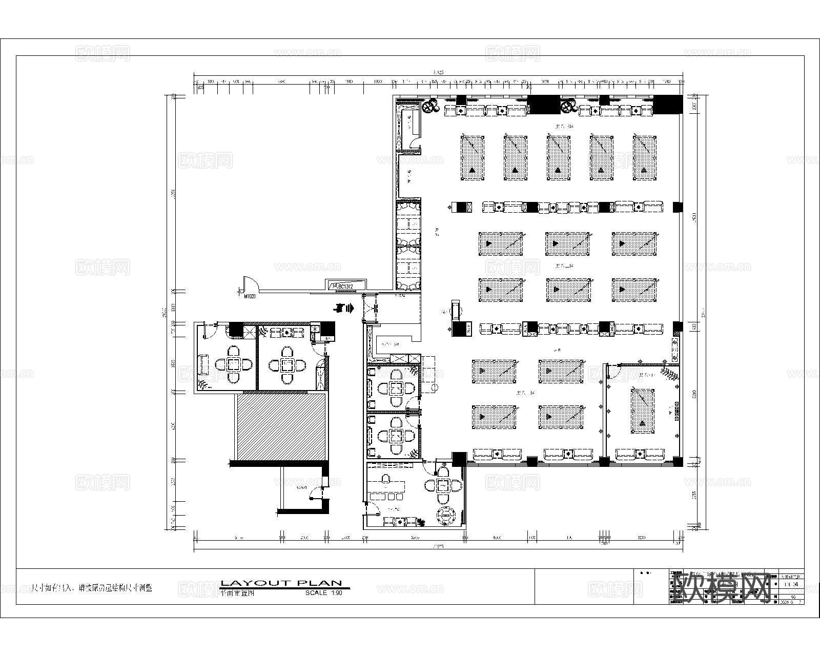 美式台球平面布置施工图cad施工图