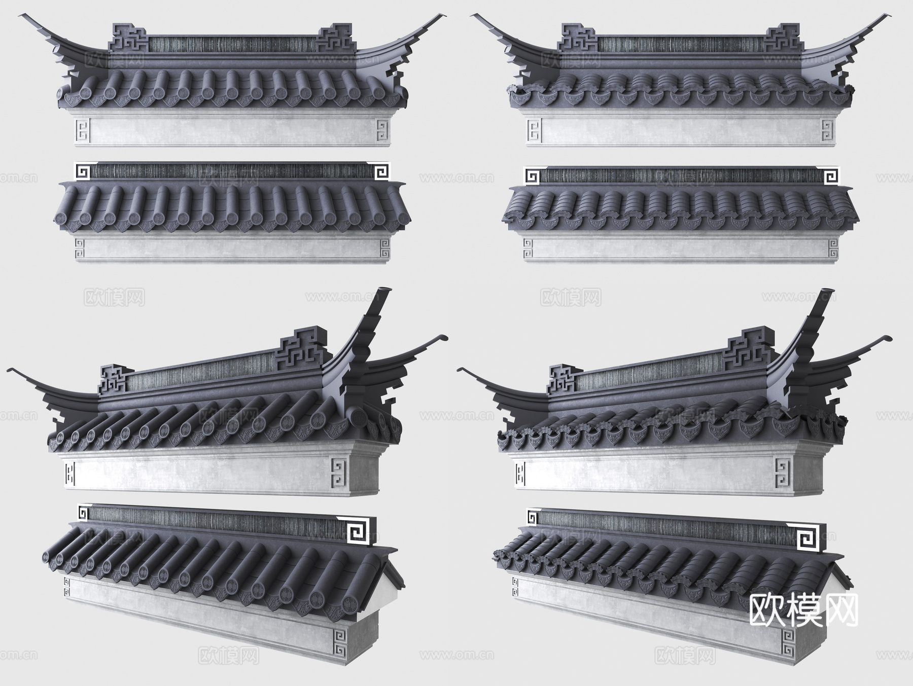 围墙 飞檐 屋面3d模型