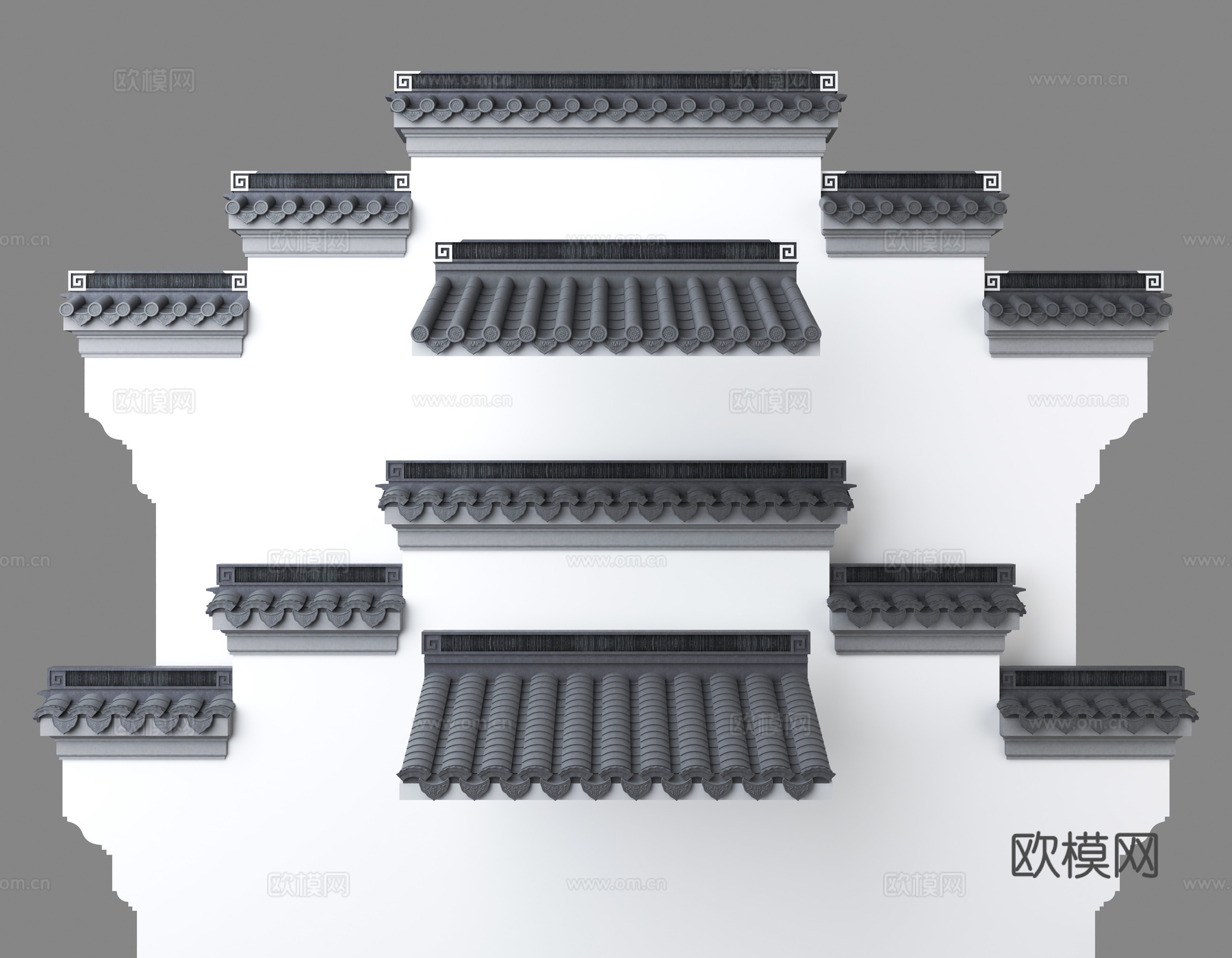 马头墙 青瓦 围墙3d模型