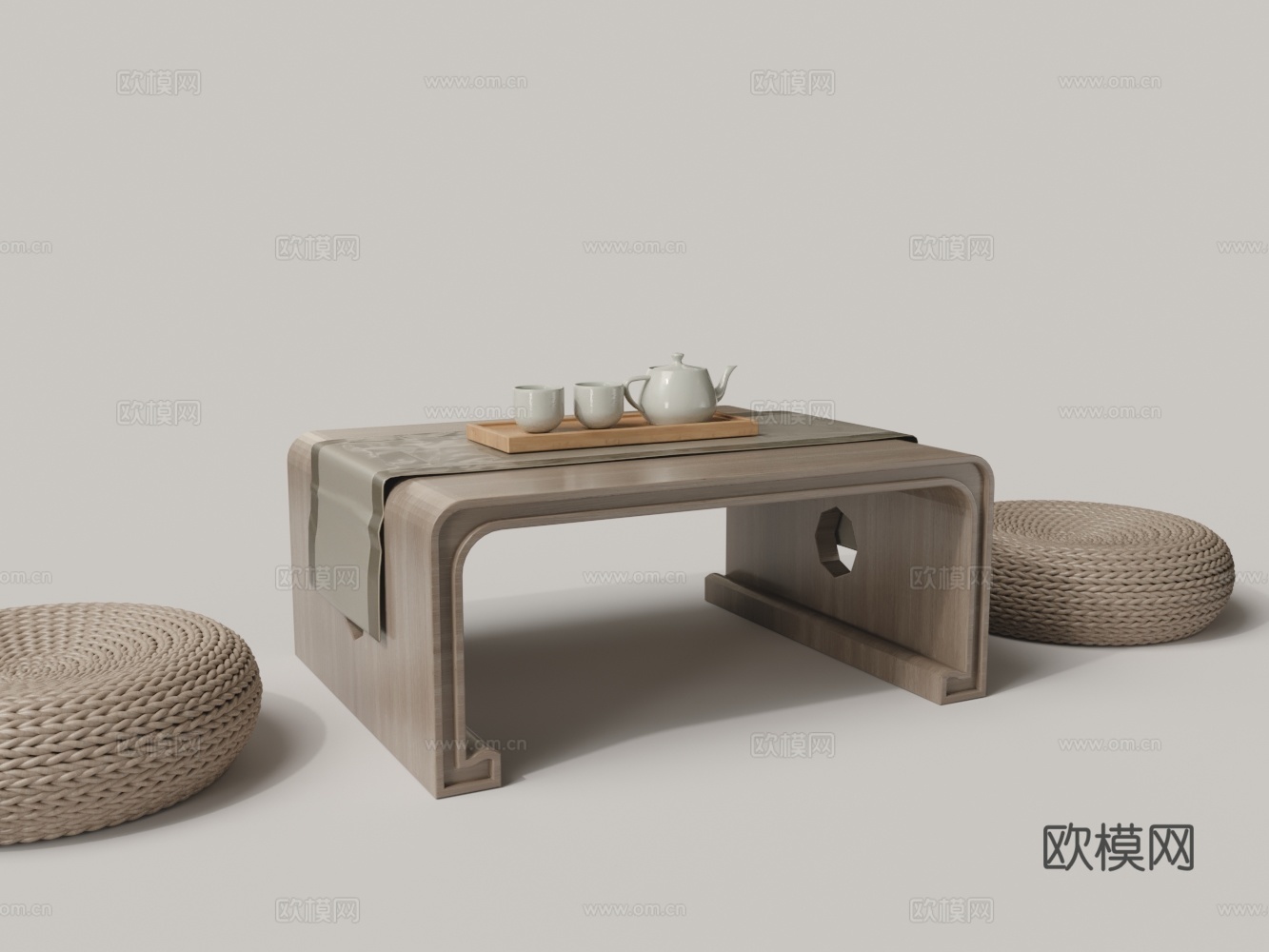 中式地桌地台茶桌椅 坐垫3d模型