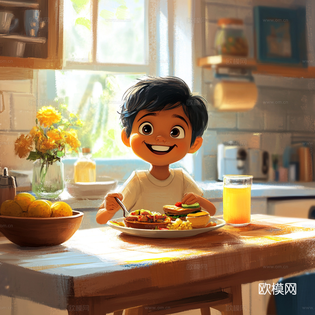 童趣卡通儿童房人物挂画下载（渲染图2）