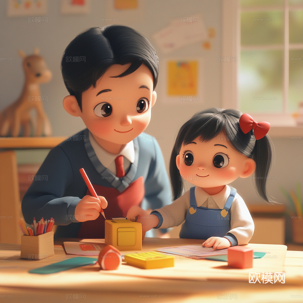 童趣卡通儿童房人物挂画下载（渲染图1）