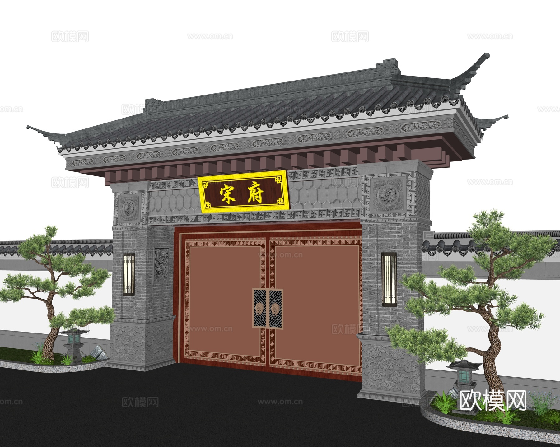 大门 门头 别墅大门su模型