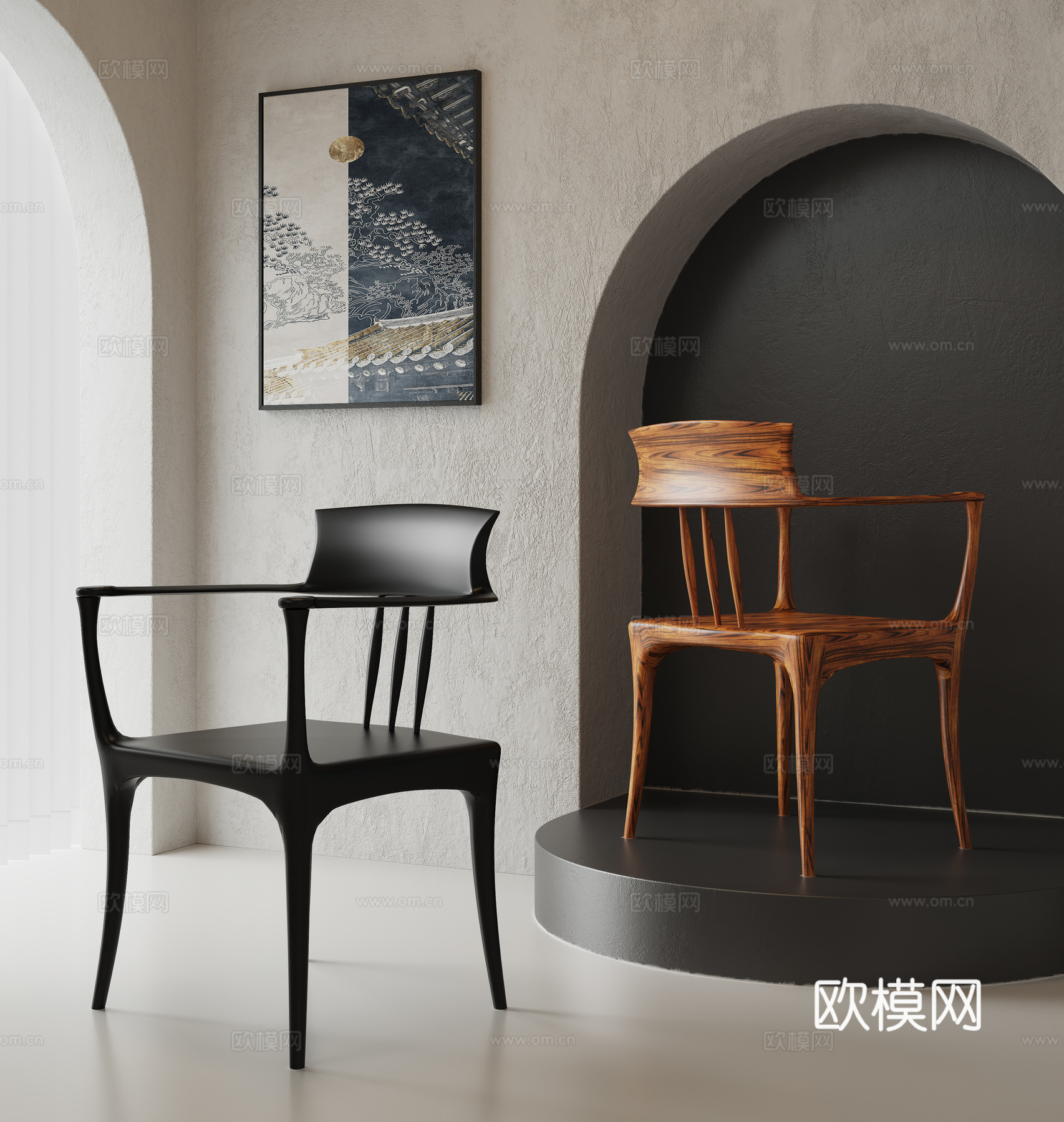 新中式单椅餐椅3d模型