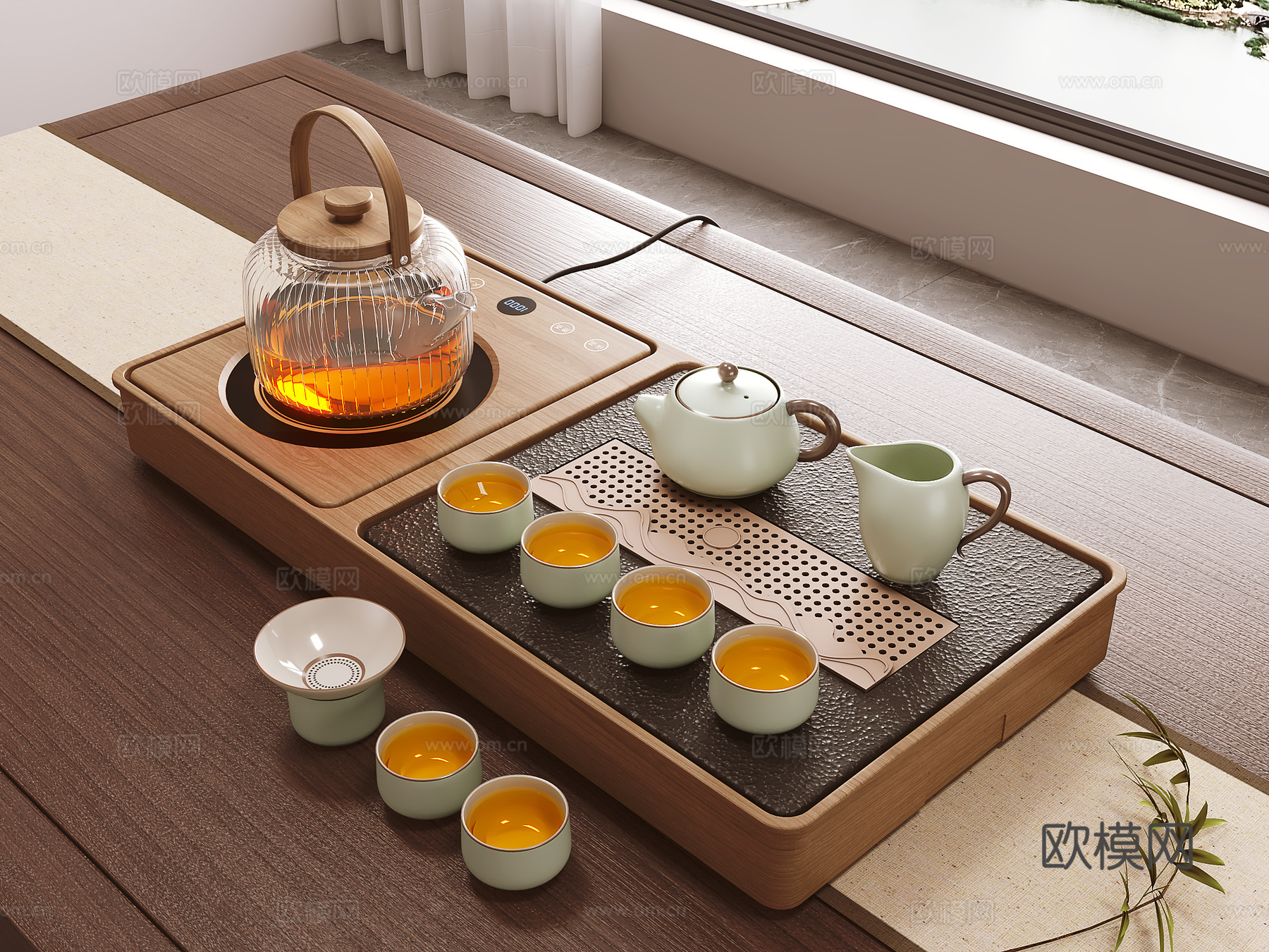 现代茶具 茶盘茶台su模型