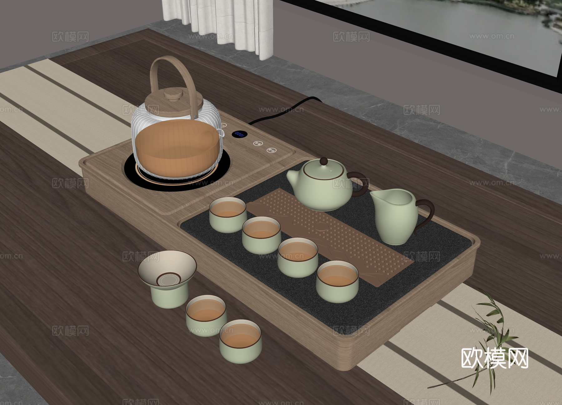 现代茶具 茶盘茶台su模型
