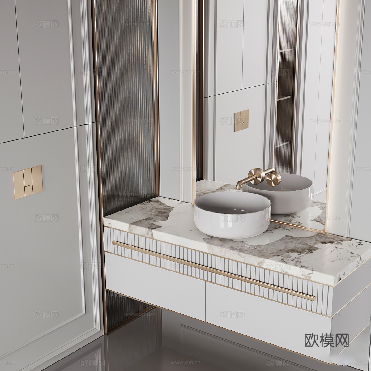 现代轻奢极简浴室柜3d模型