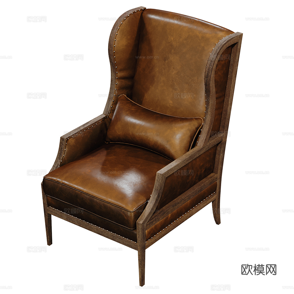 美式法式皮革扶手椅3d模型
