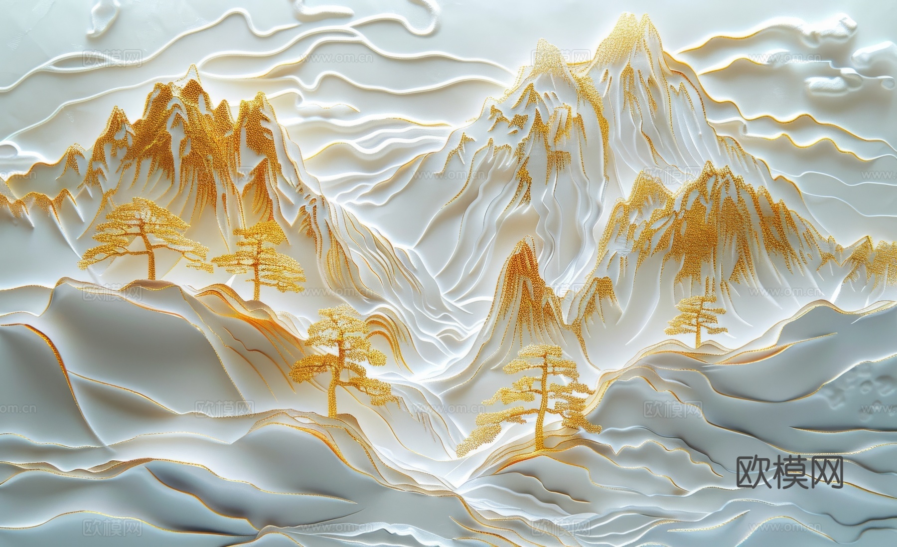 新中式亭台楼阁线条建筑壁画下载（渲染图3）