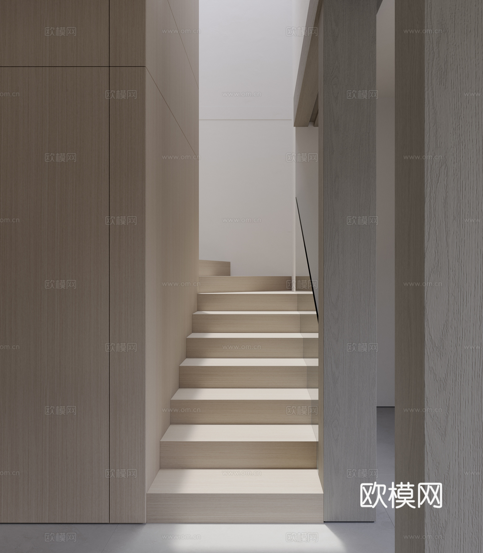 现代楼梯 玻璃扶手3d模型