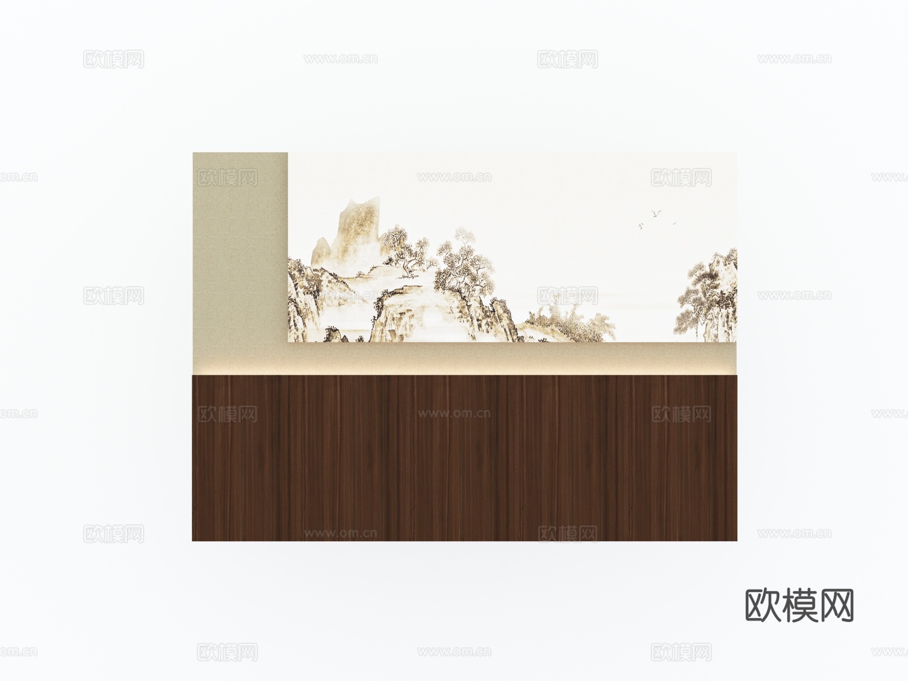 现代新中式卧室床头背景墙3d模型