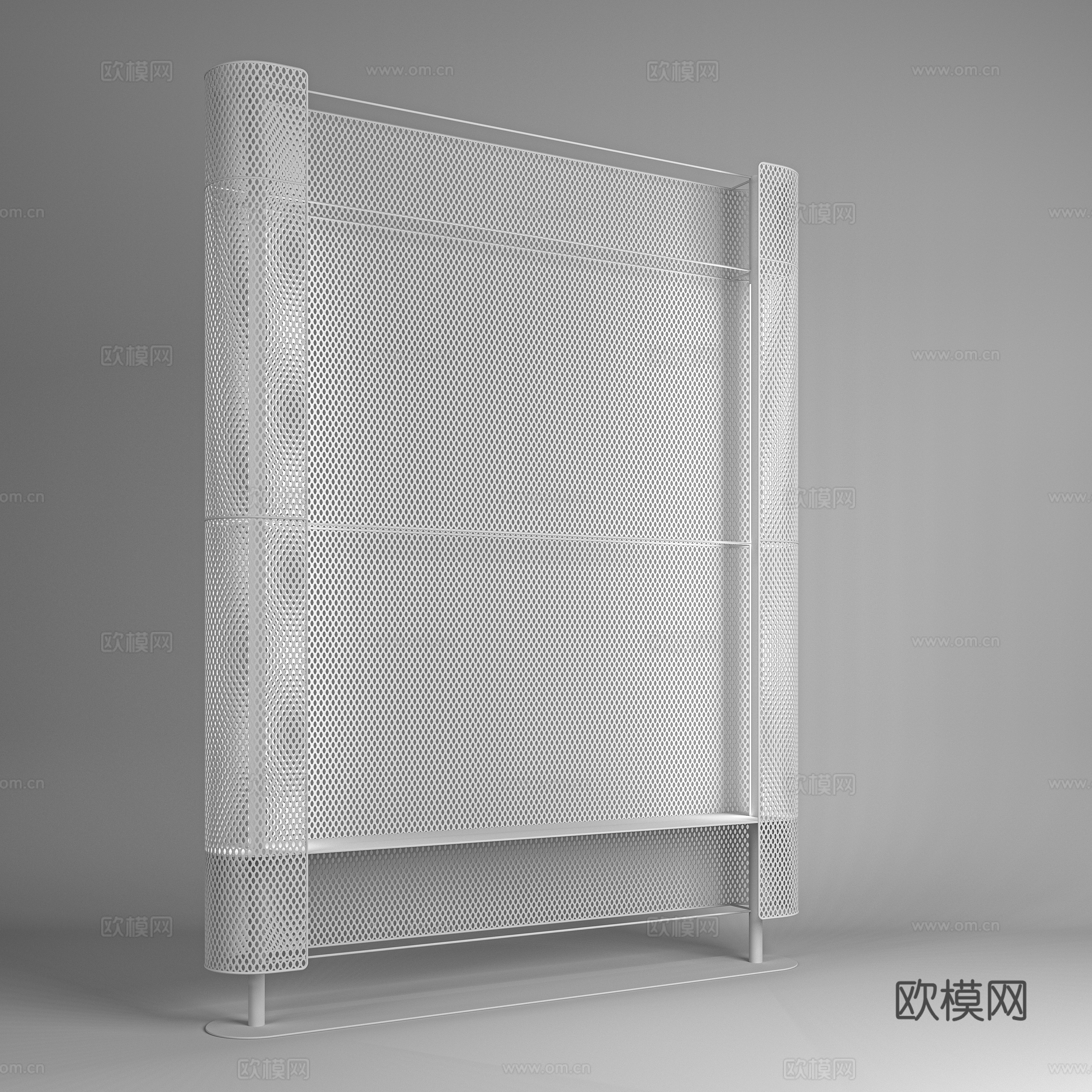 轻奢风格金属冲孔带灯屏风隔断柜带层板3d模型