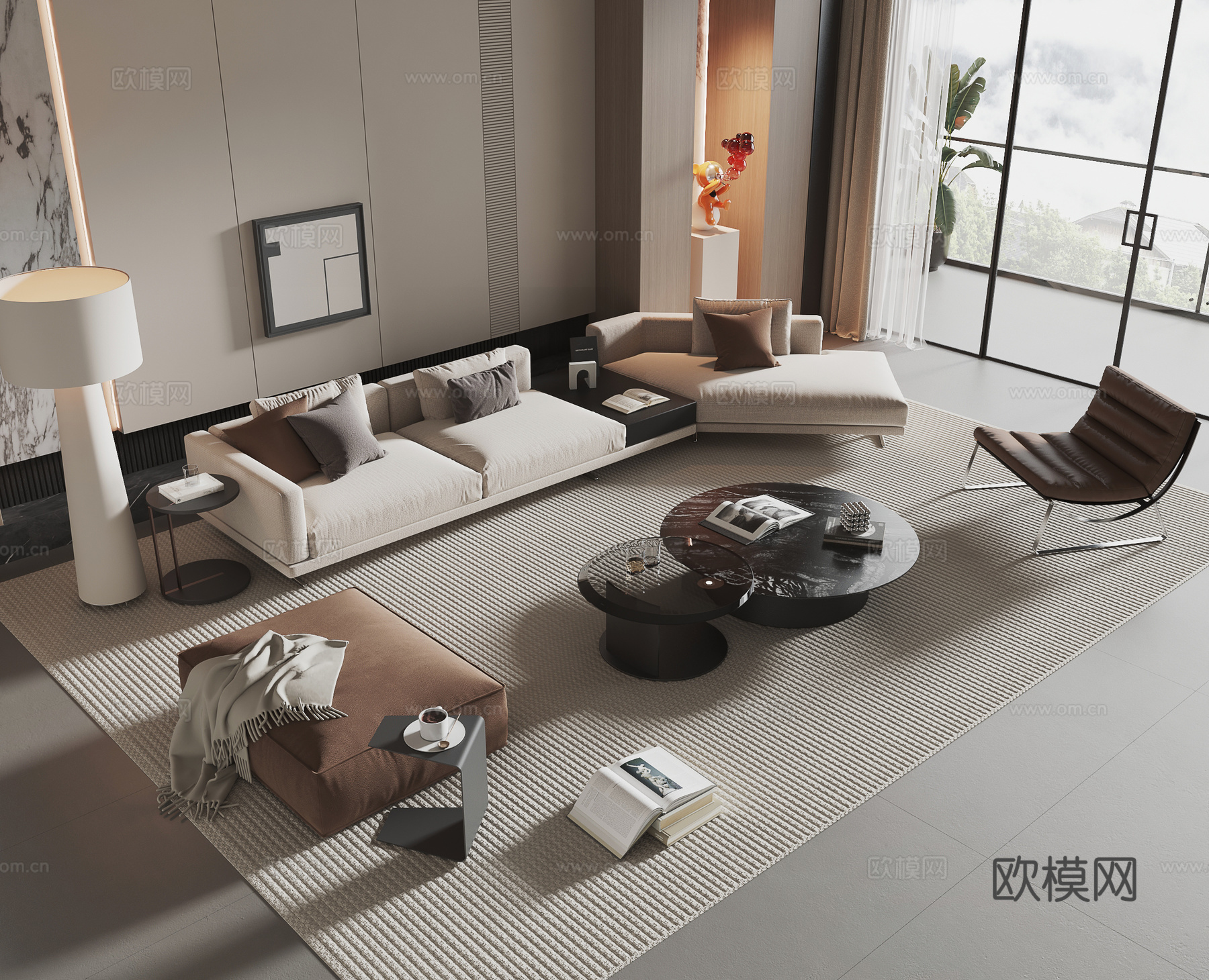 现代客厅 简约客厅 沙发茶几组合 沙发背景墙3d模型