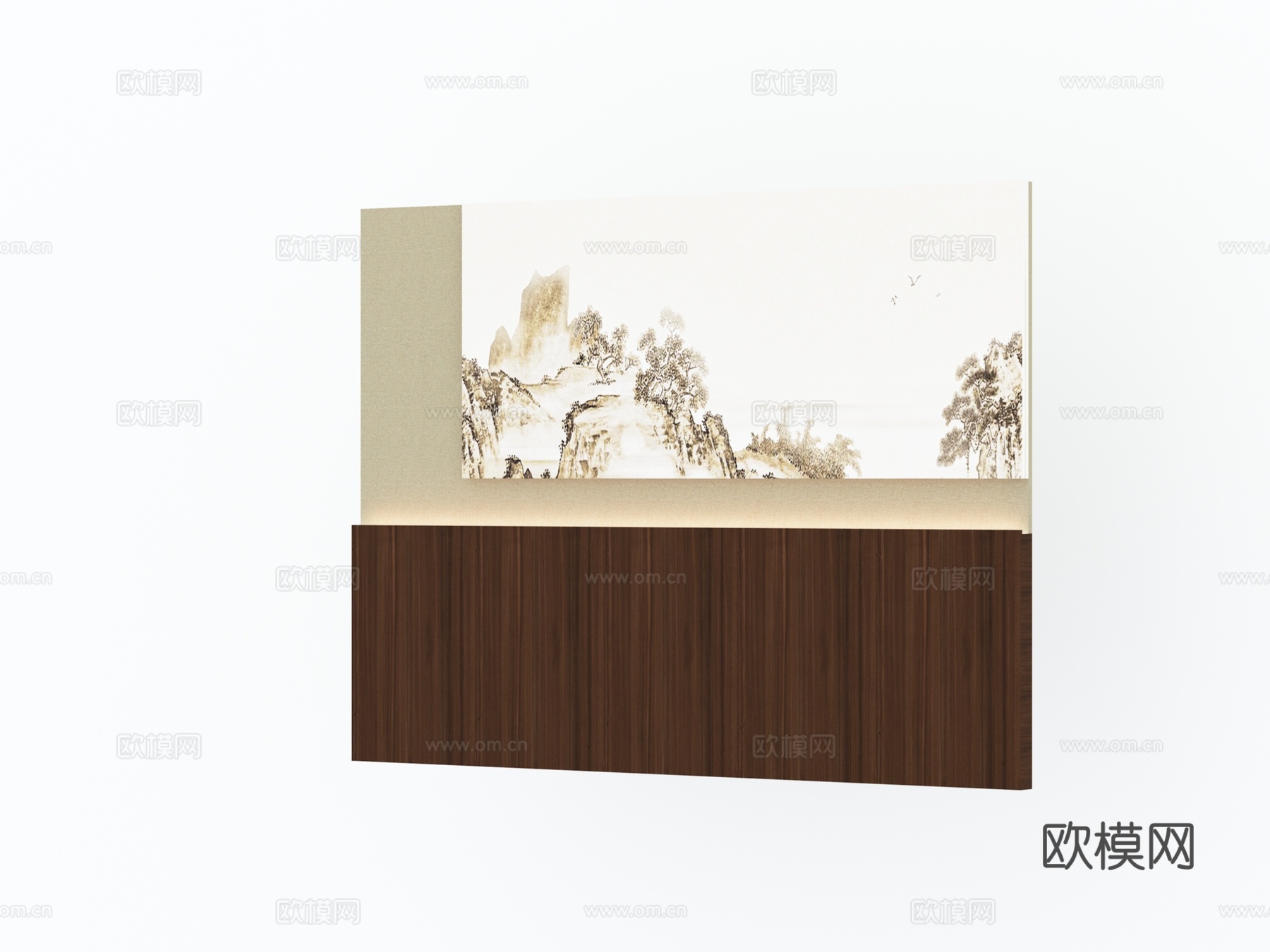现代新中式卧室床头背景墙3d模型