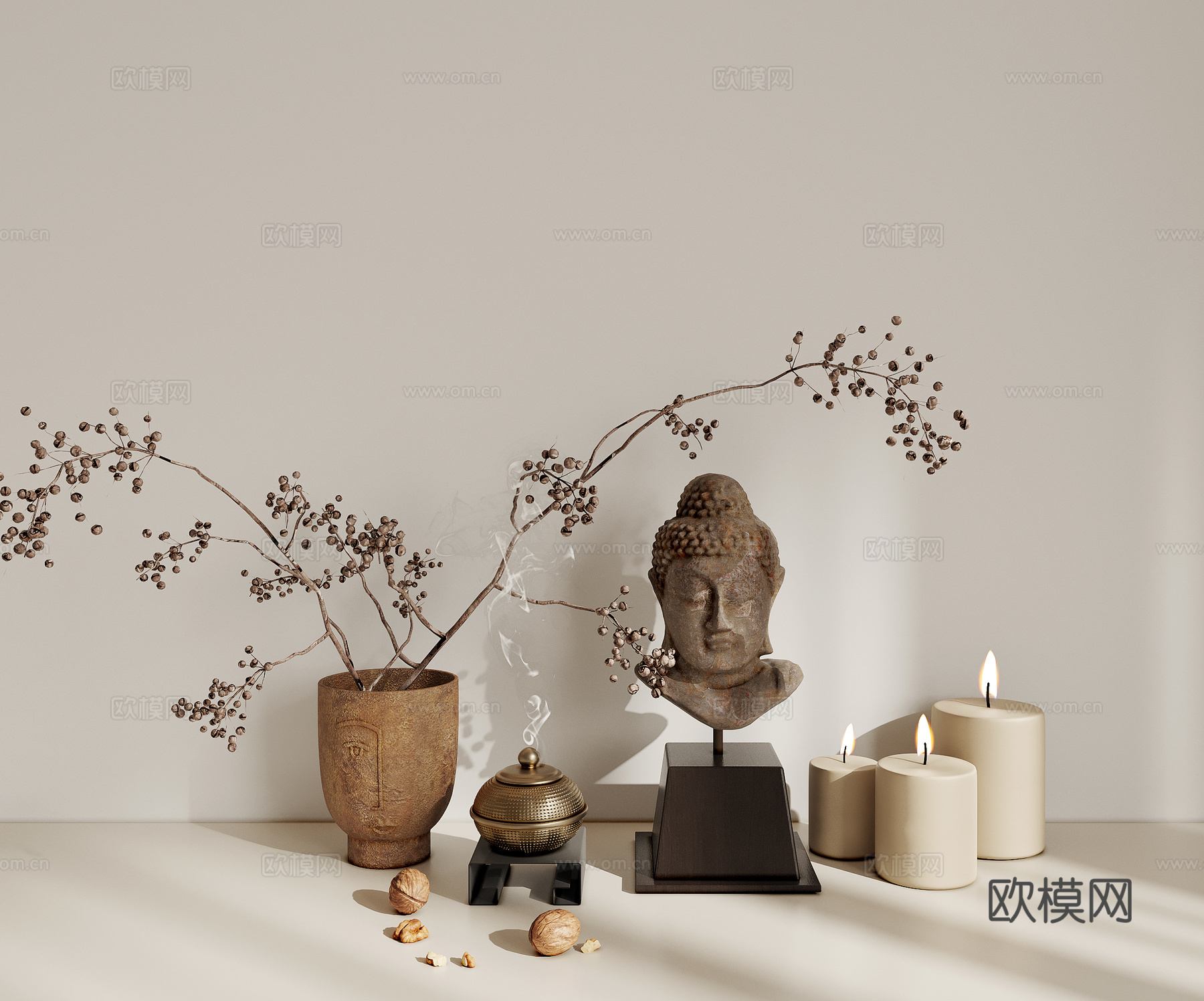 新中式组合摆件 盆栽su模型