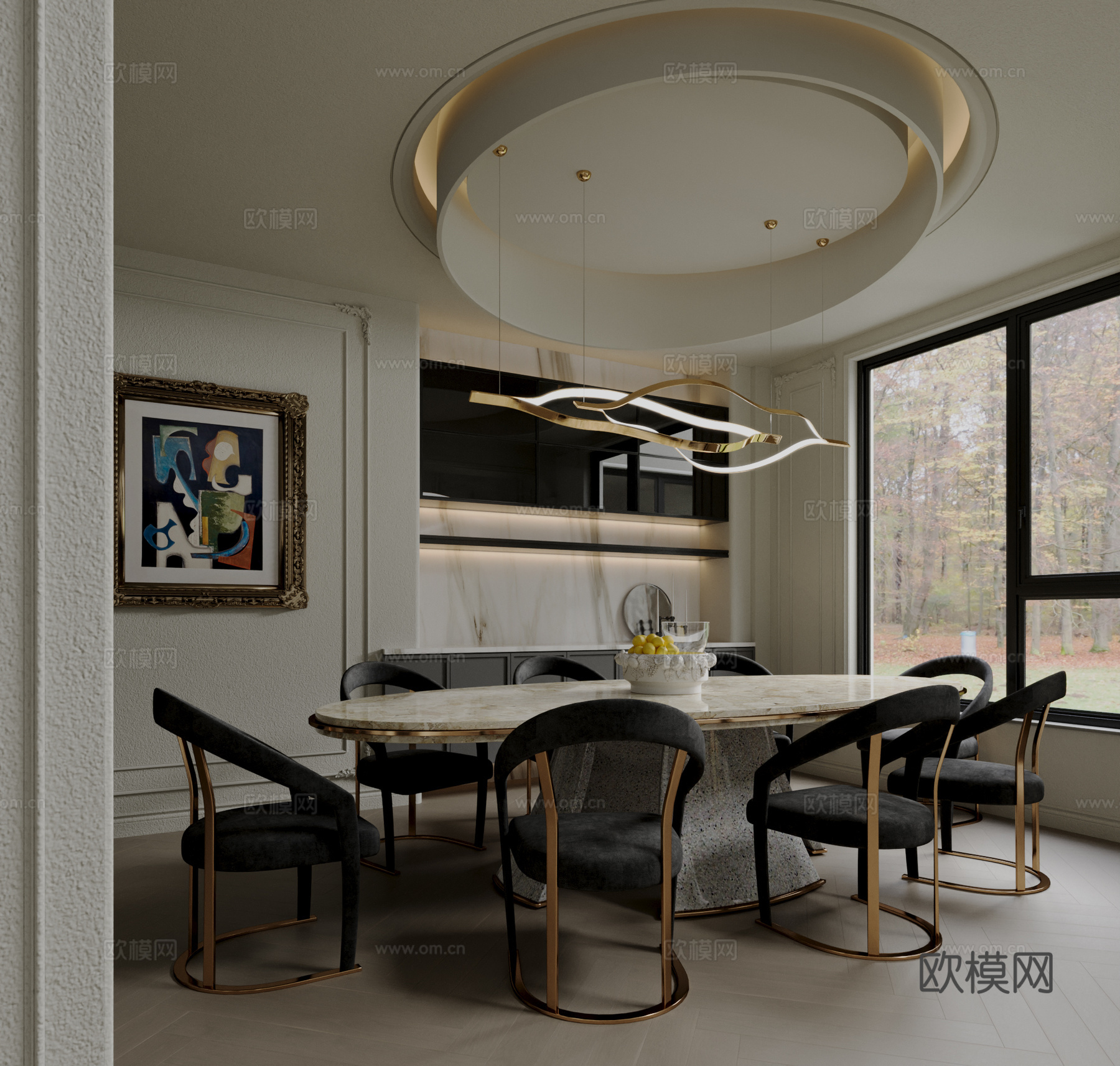 法式奶油风餐厅3d模型