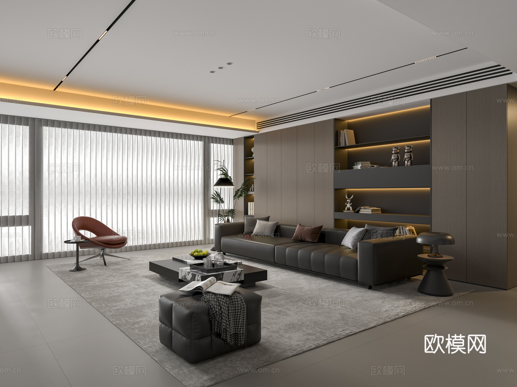 现代意式家居客厅 意式沙发茶几3d模型