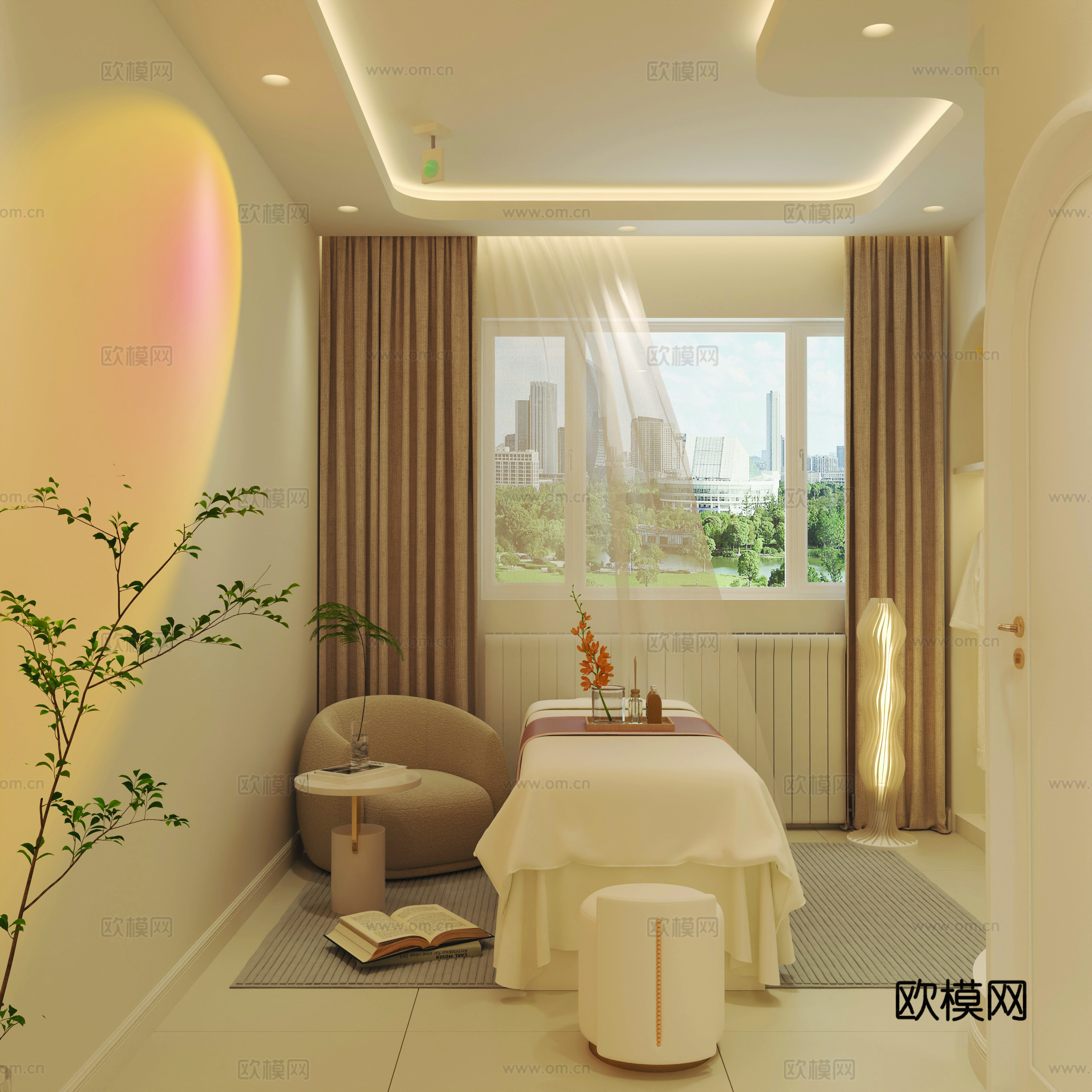 奶油风美容院 美容间 大厅 卫生间 厨房休息区3d模型3d模型