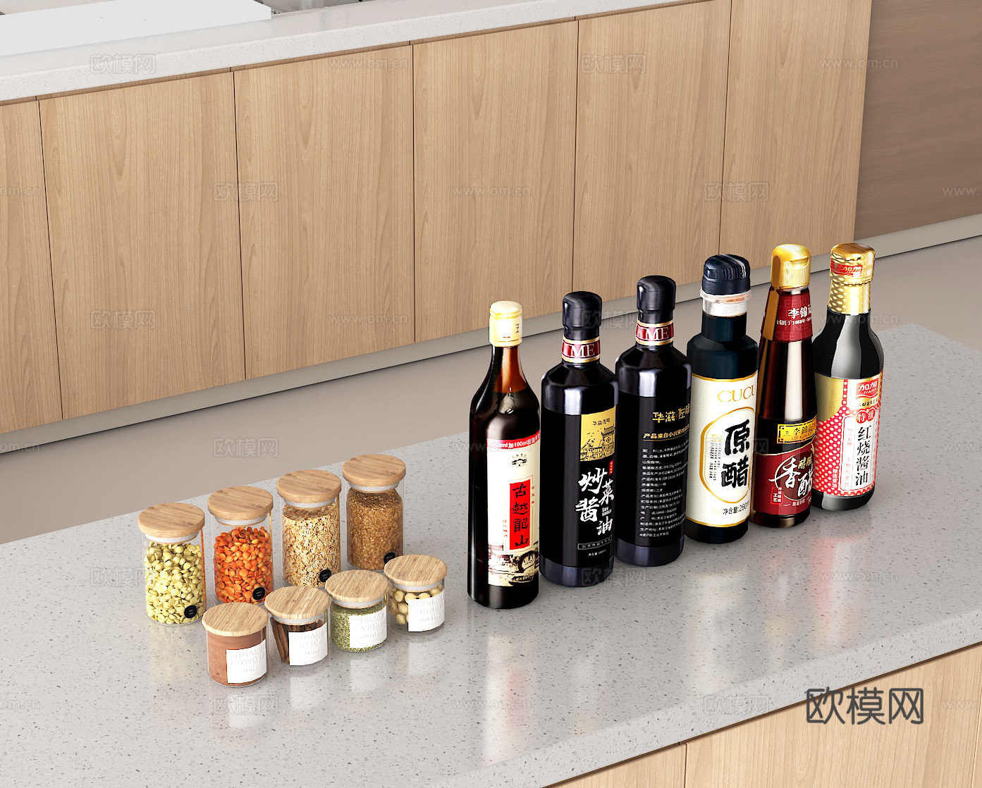 调味品集合 厨房好物 厨房调料烹饪必备 生抽老抽酱油3d模型