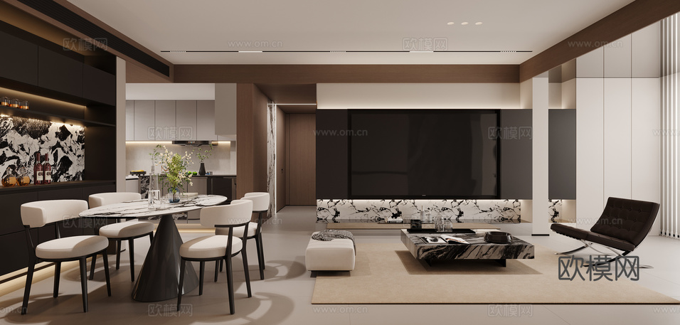現(xiàn)代客餐廳3d模型下載(渲染圖2)