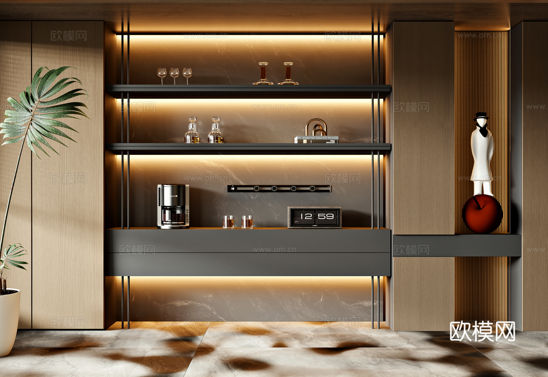 意式现代餐边柜 餐边柜摆件3d模型