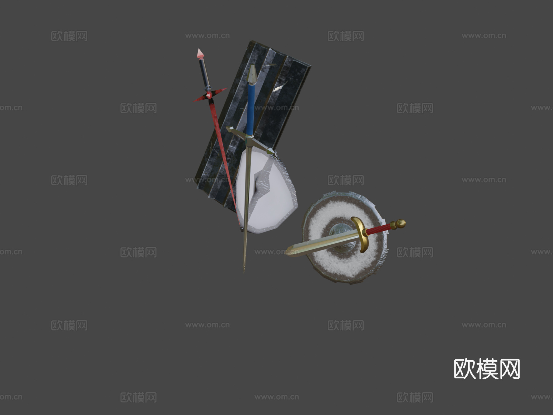 中世纪奇幻武器-6件道具3d模型