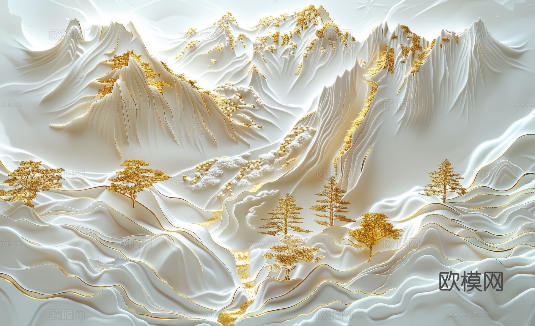 新中式亭台楼阁线条建筑壁画下载（渲染图7）