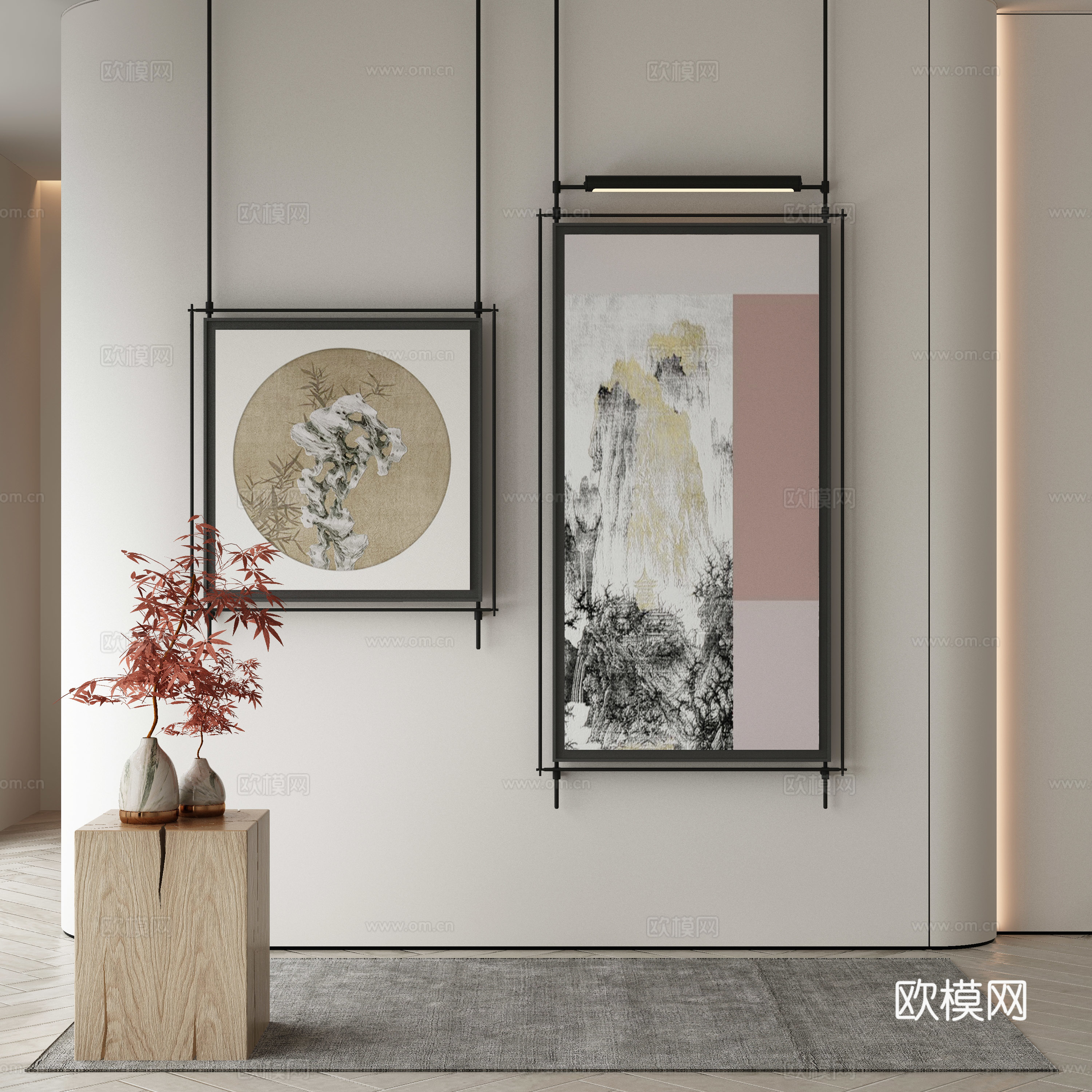 中古风侘寂挂画 油画3d模型
