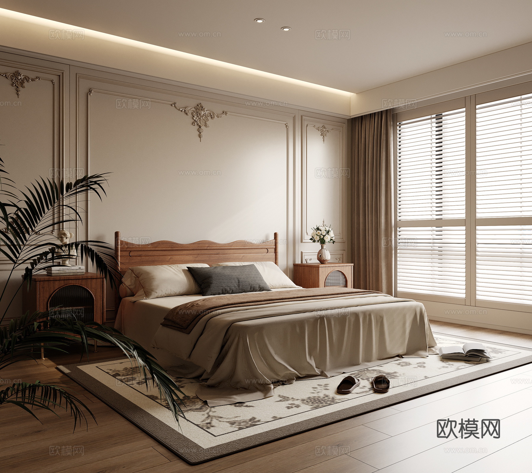 法式中古卧室 复古卧室 主卧次卧双人床3d模型