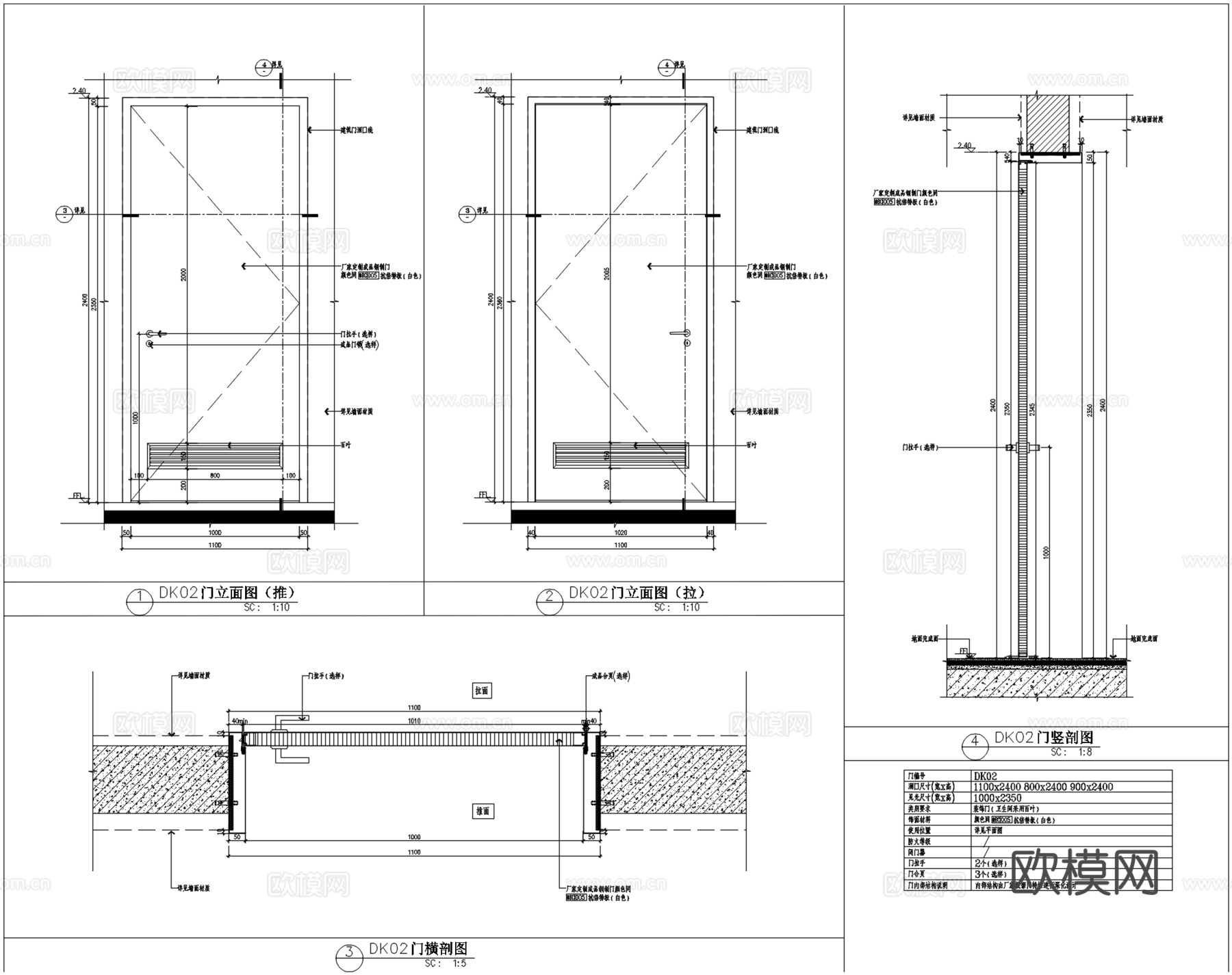 医院通用门表、实验室门、成品钢制门、玻璃门cad施工图