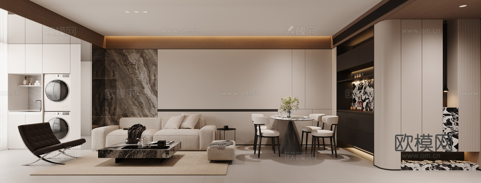 現(xiàn)代客餐廳3d模型下載(渲染圖1)
