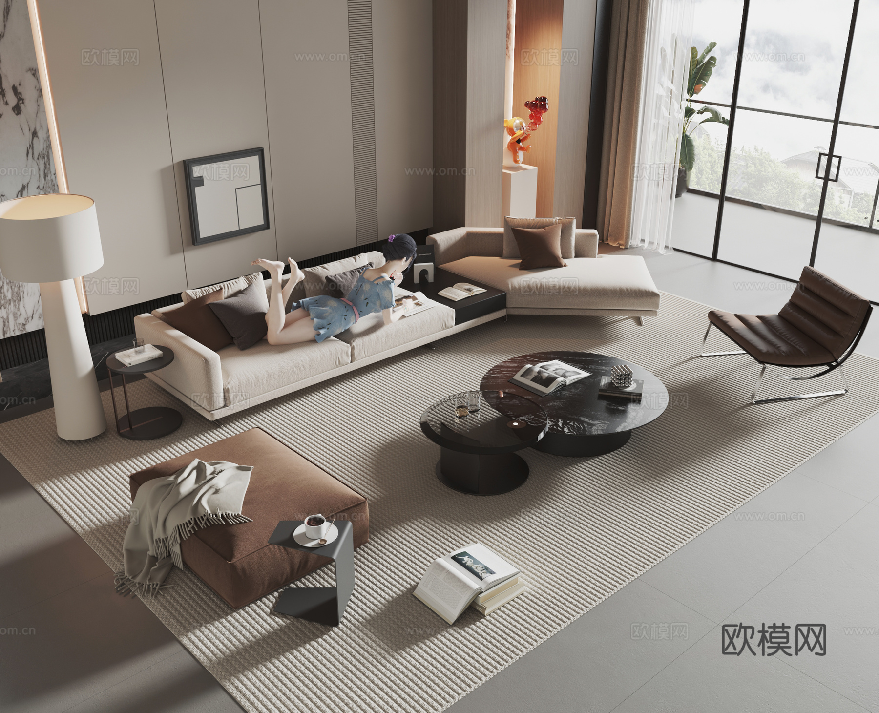 现代客厅 简约客厅 沙发茶几组合 沙发背景墙3d模型