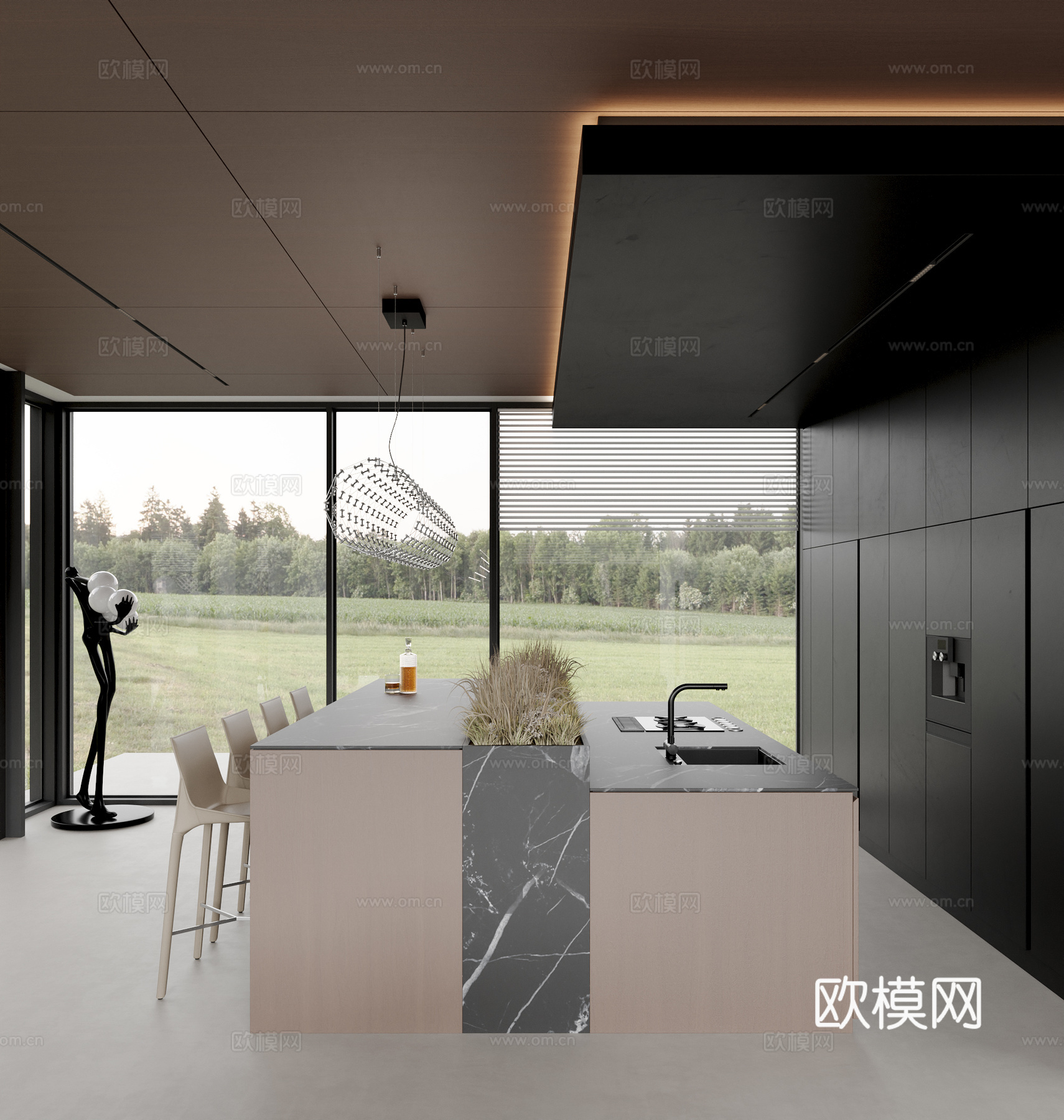 现代意式餐厅厨房3d模型