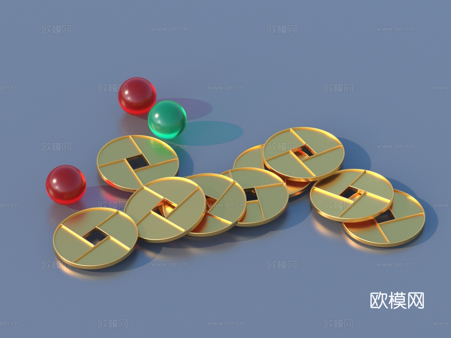 铜钱 金币 玻璃球3d模型