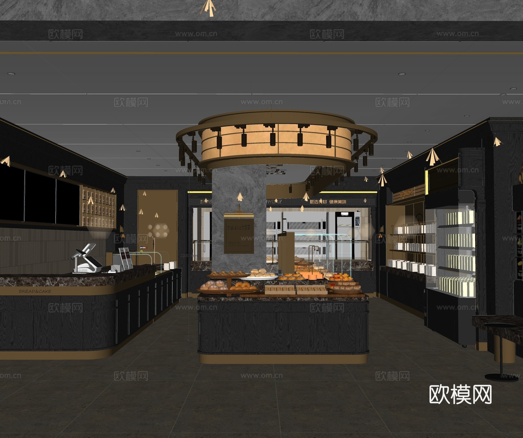 现代轻奢复古甜品店  咖啡厅  奶茶店su模型