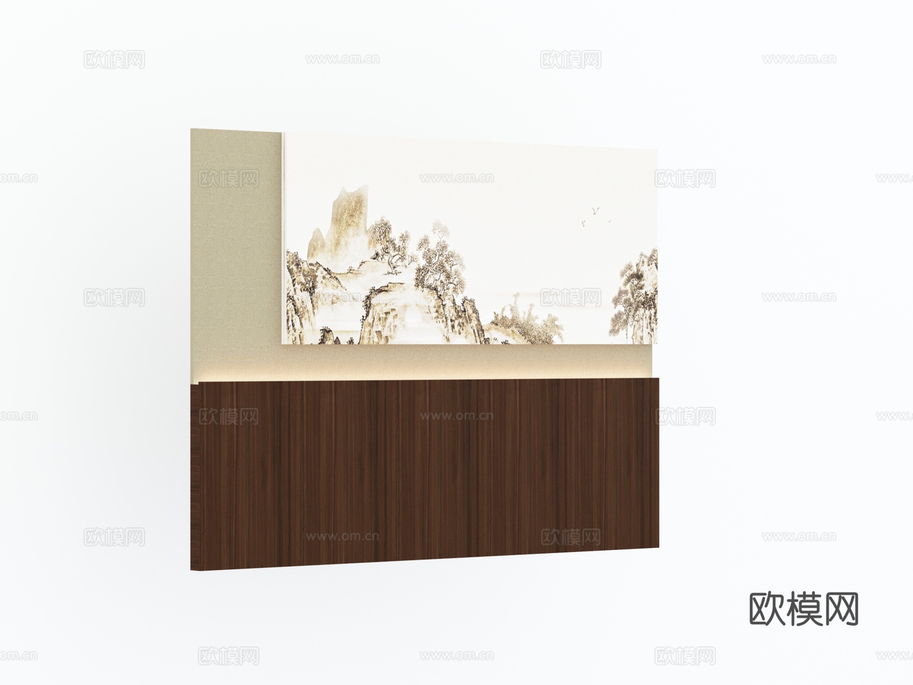 现代新中式卧室床头背景墙3d模型