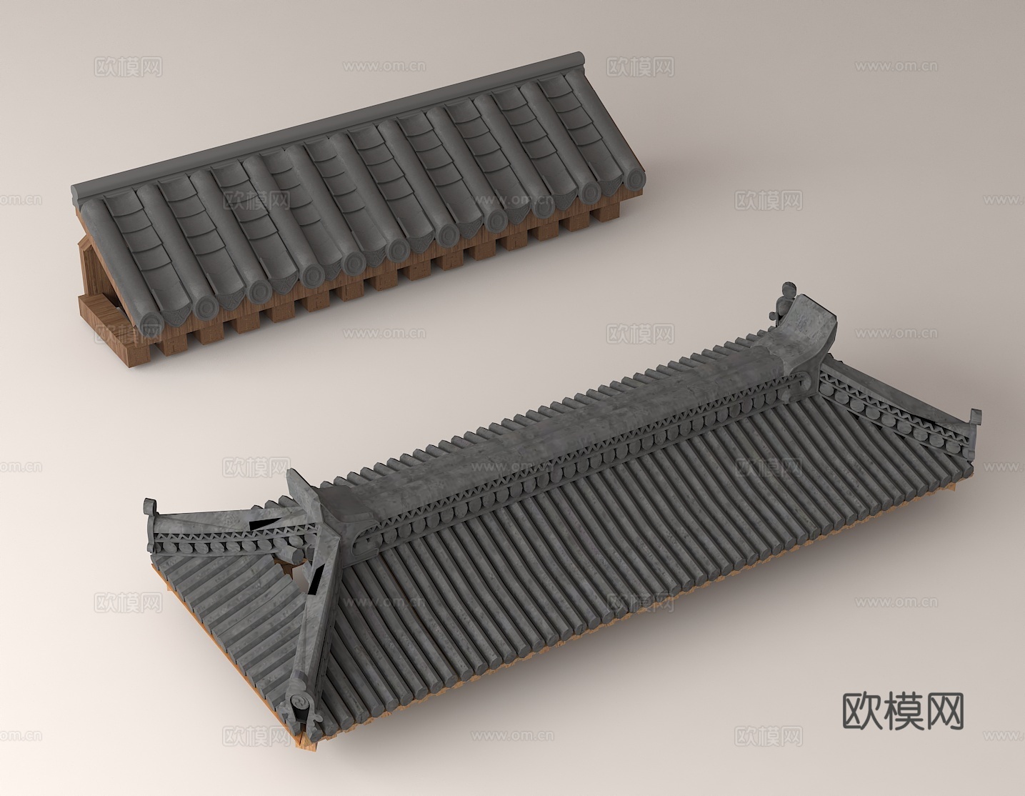 古建屋顶模型 中式古建筑元素 传统瓦片屋顶 榫卯结构3d模型