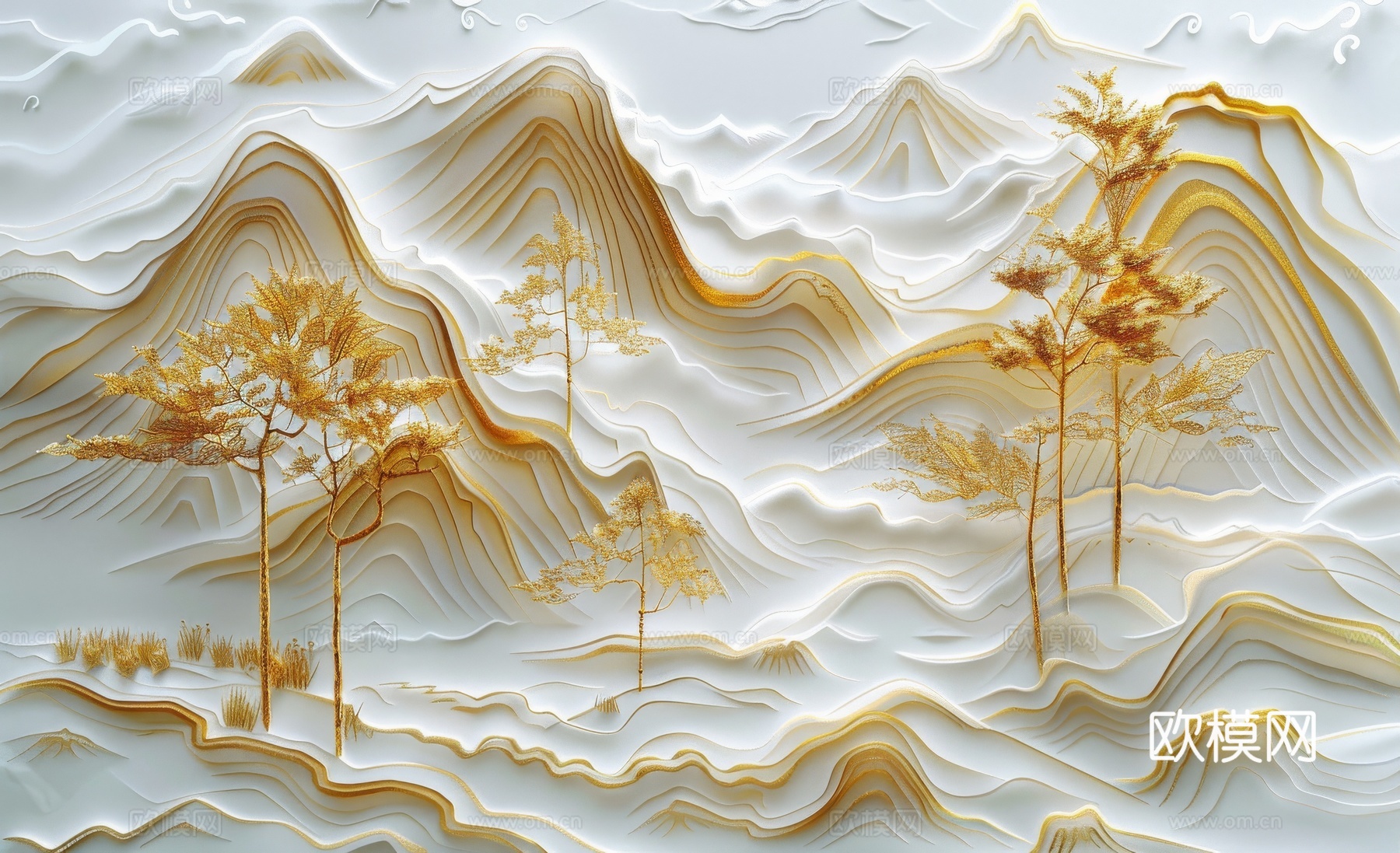 新中式亭台楼阁线条建筑壁画下载（渲染图8）