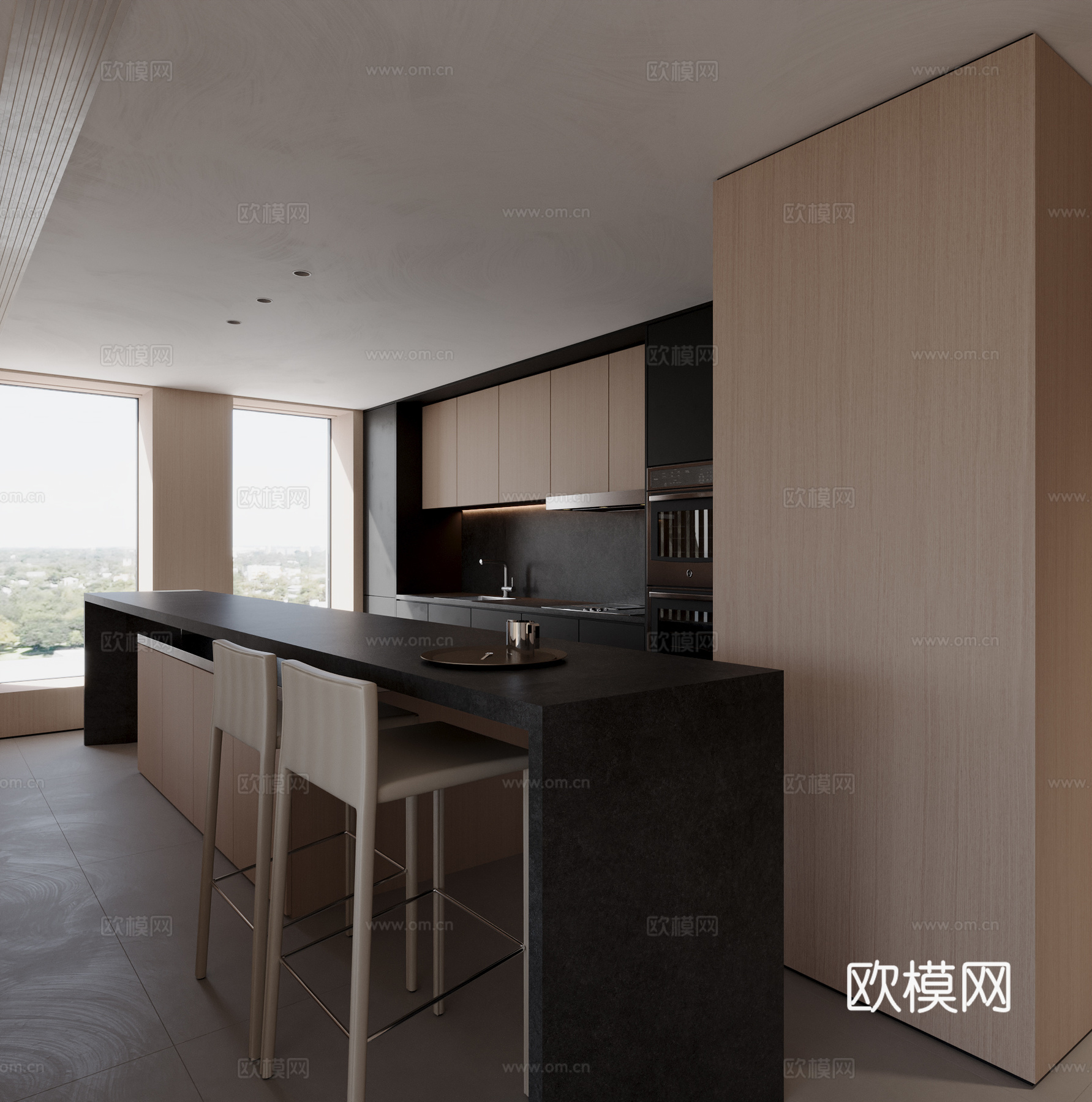 现代意式餐厅厨房3d模型