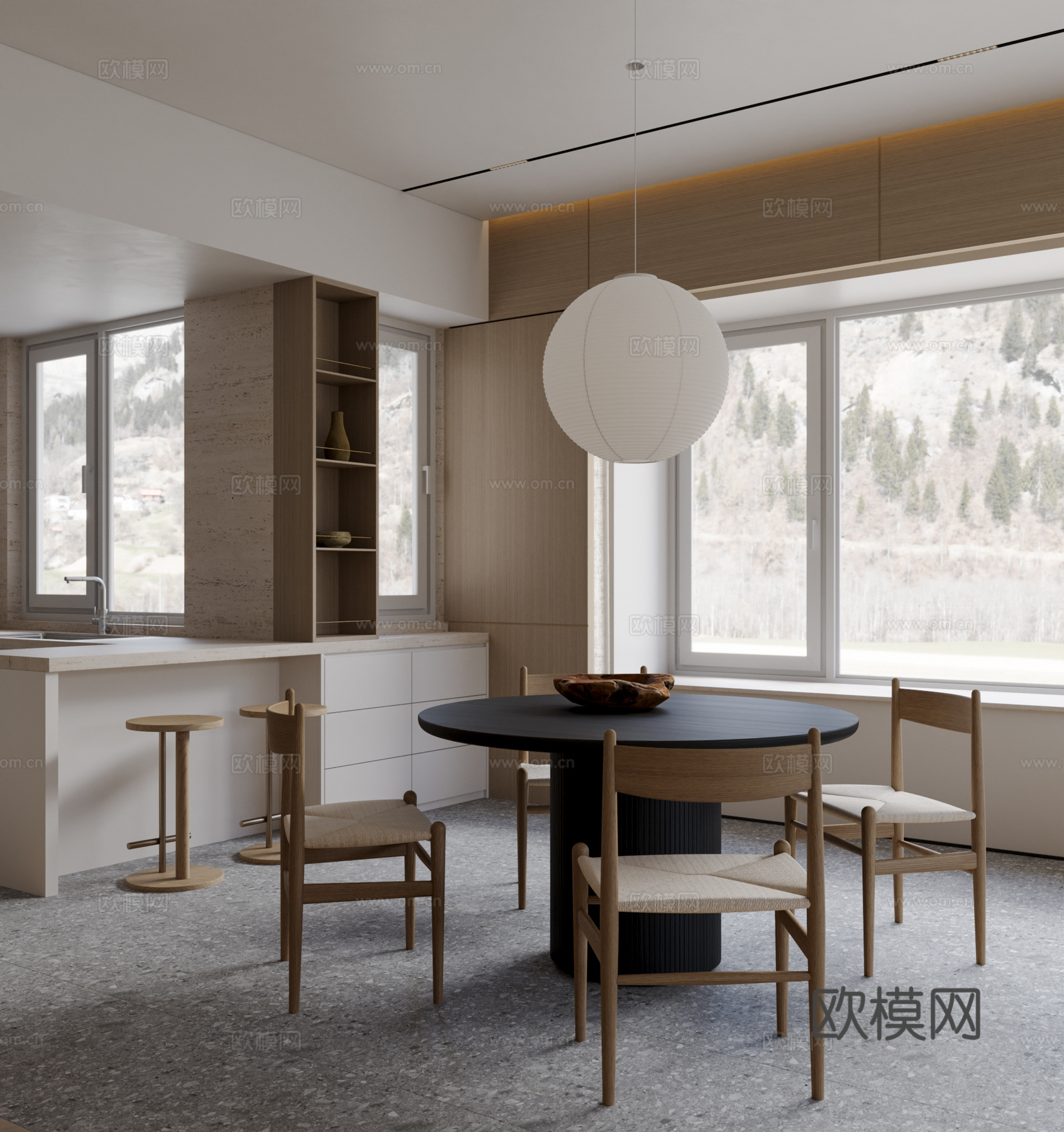 原木风餐厅3d模型