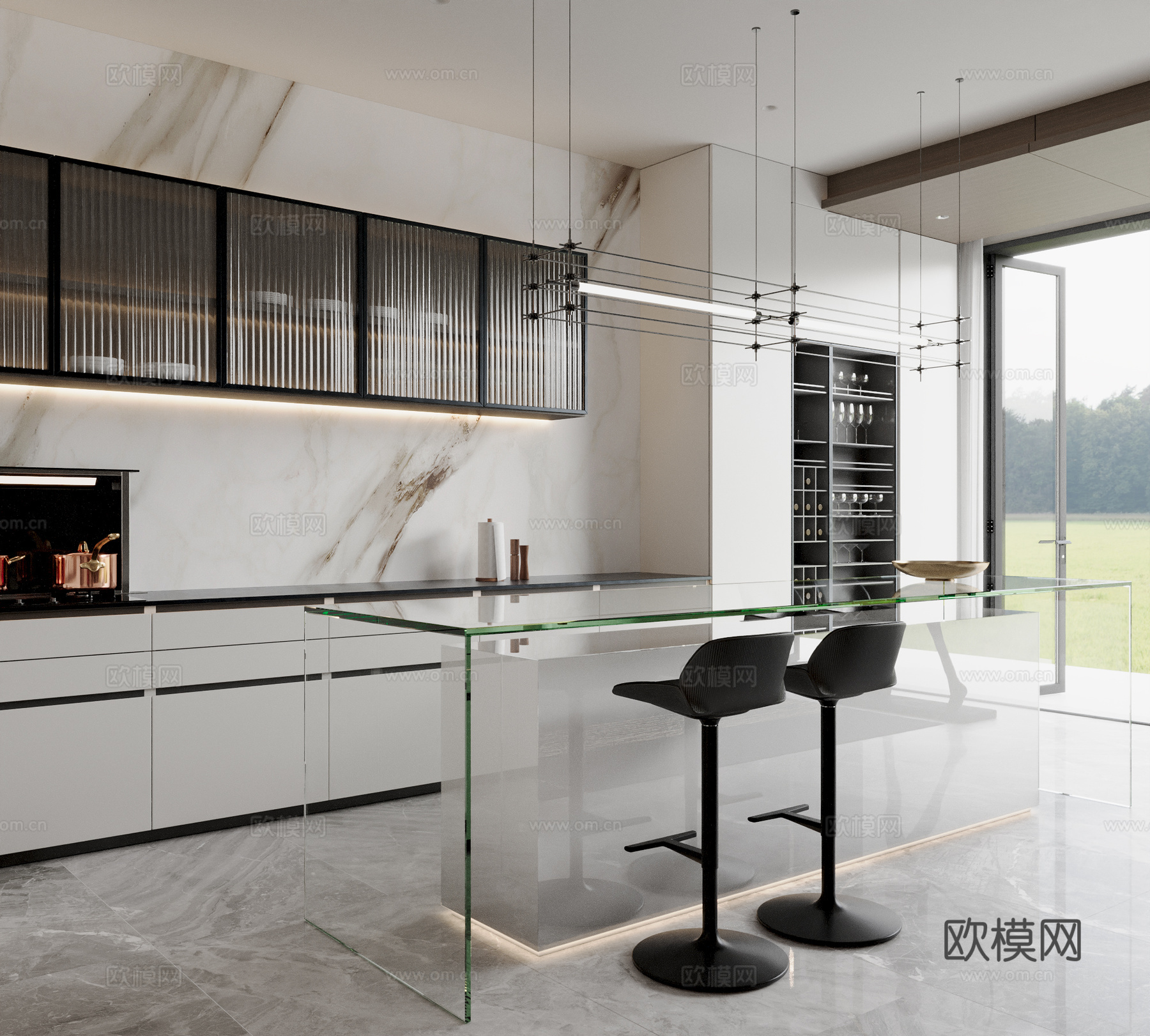 现代意式餐厅厨房3d模型
