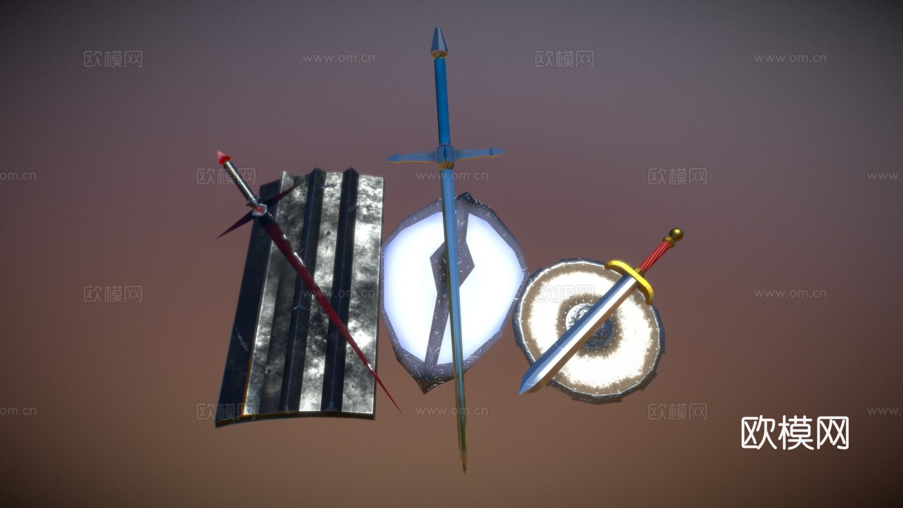 中世纪奇幻武器-6件道具3d模型