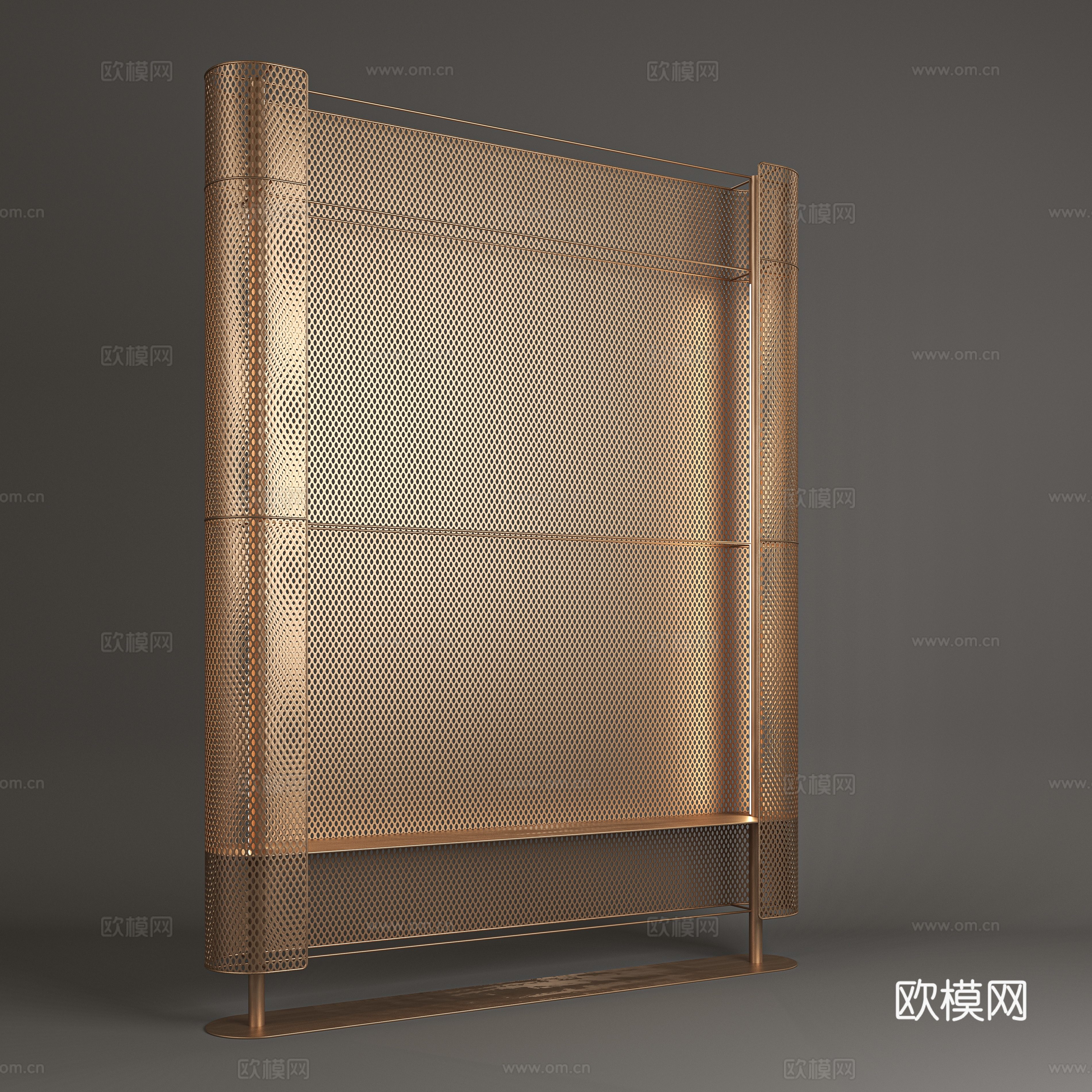 轻奢风格金属冲孔带灯屏风隔断柜带层板3d模型