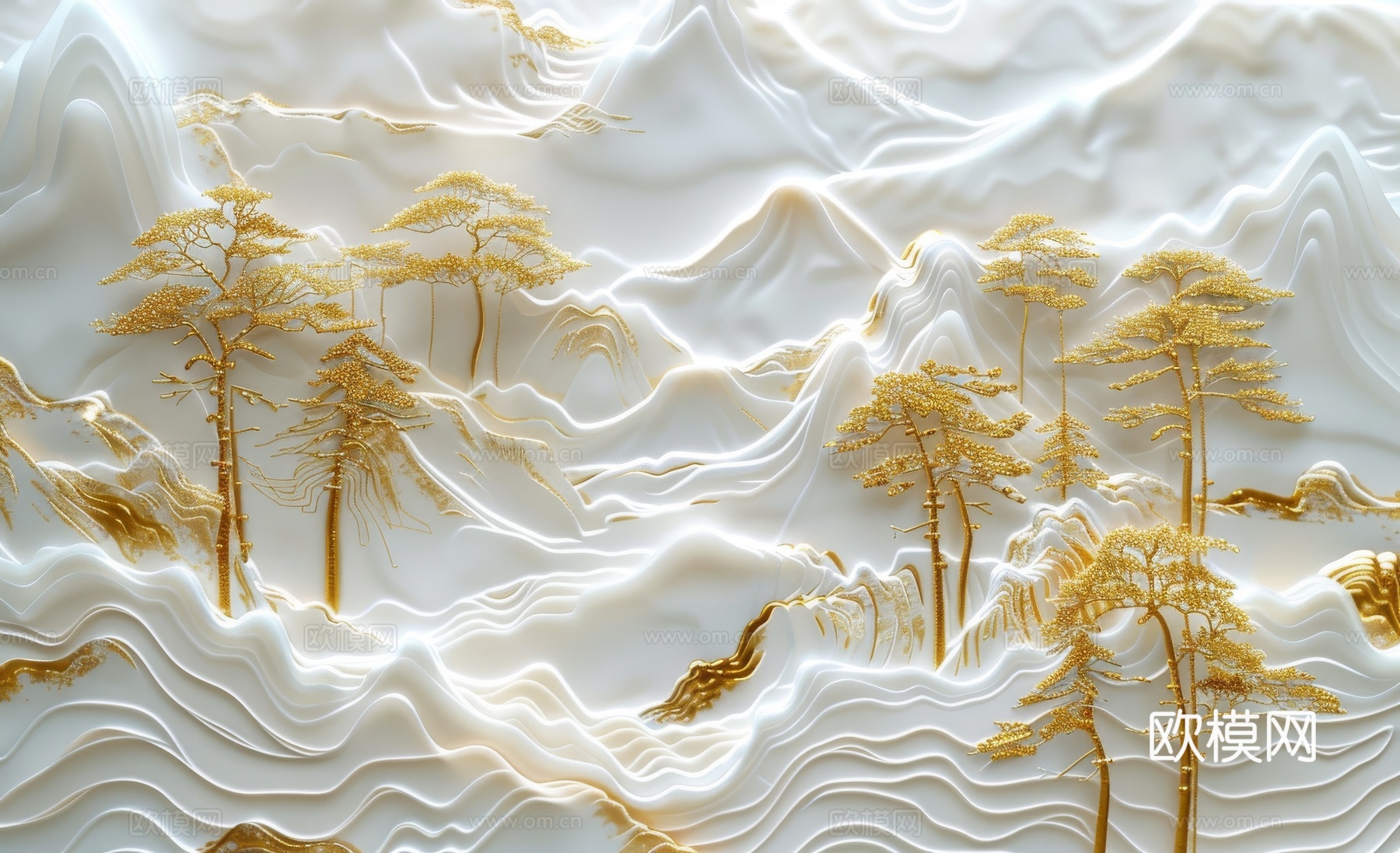 新中式亭台楼阁线条建筑壁画下载（渲染图3）