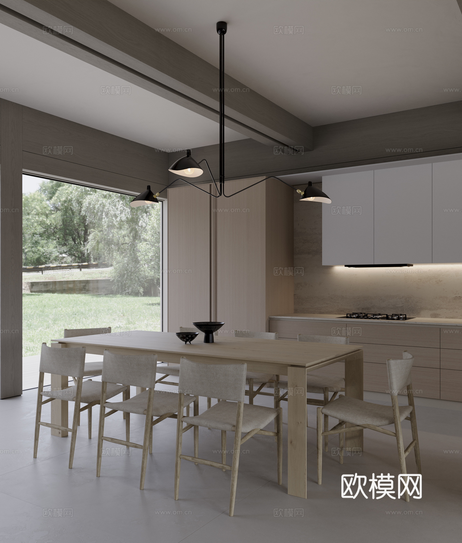 原木风餐厅 厨房3d模型
