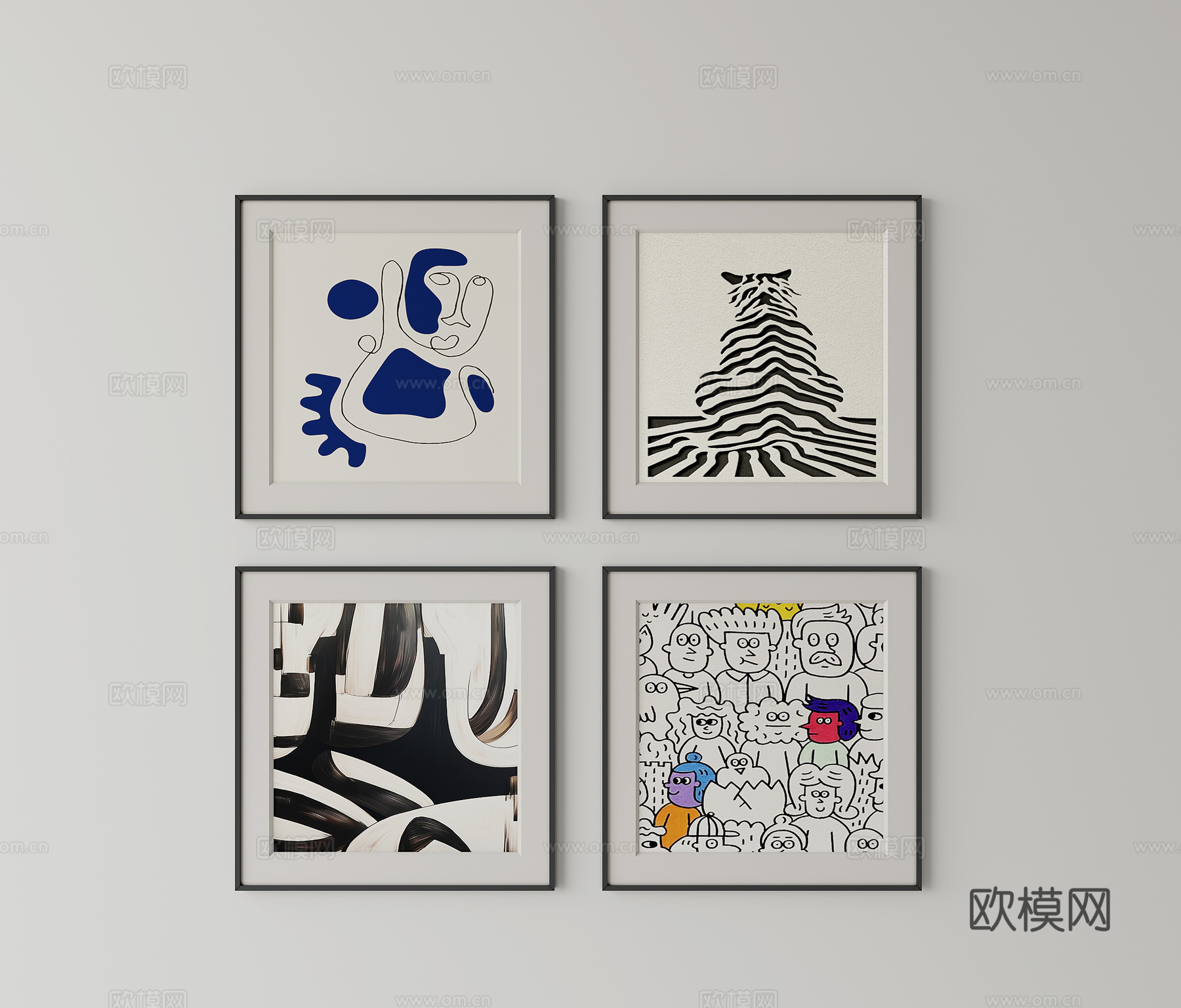 现代组合挂画抽象3d模型