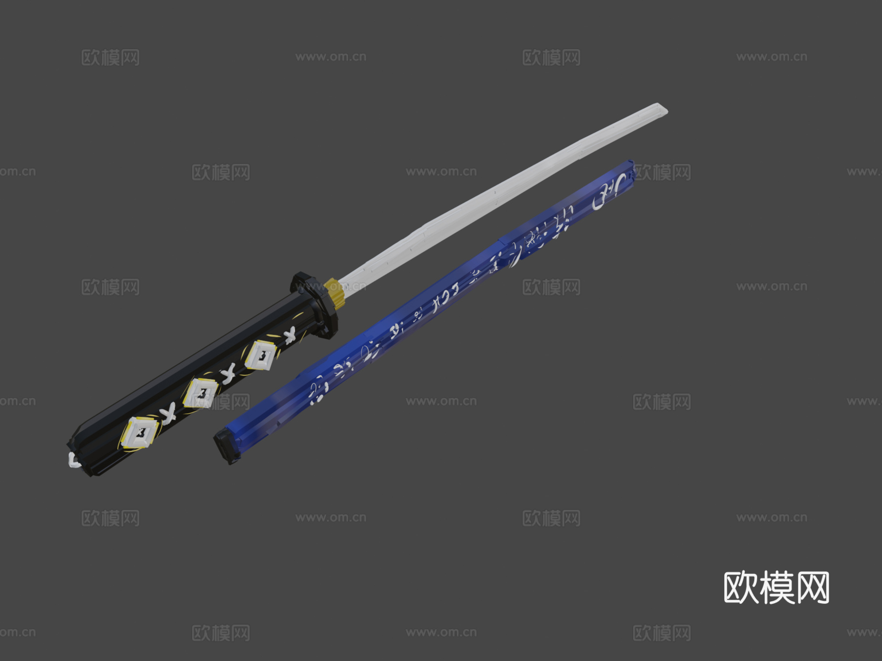 武士刀-羽毛笔3d模型