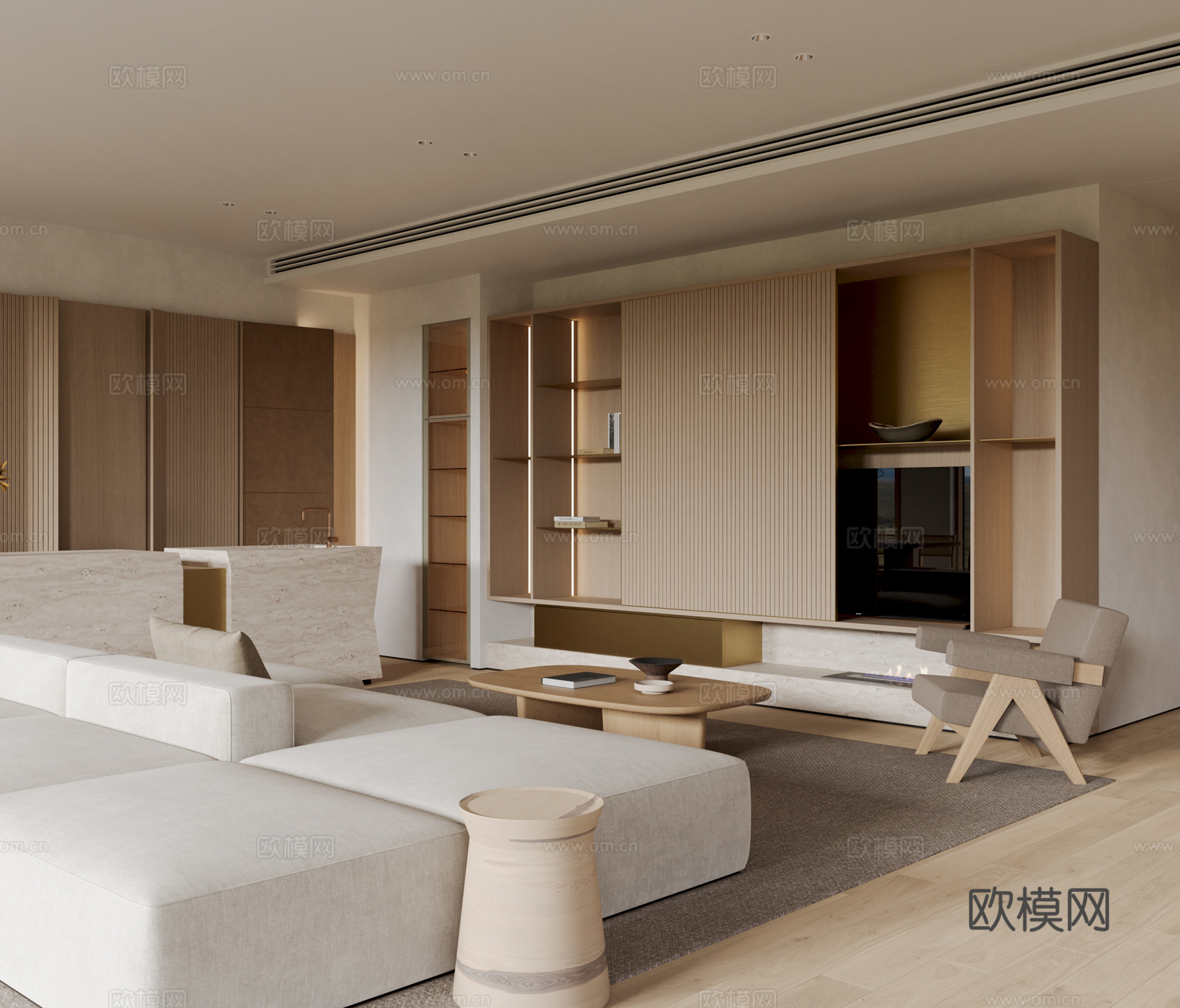现代奶油风客厅3d模型